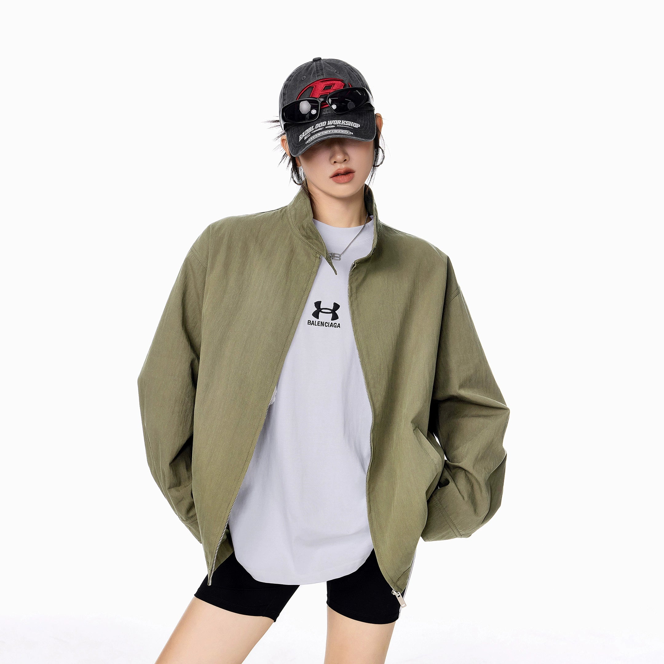 ICH MODE 美式复古休闲外套女秋冬新款宽松哈灵顿夹克工装上衣