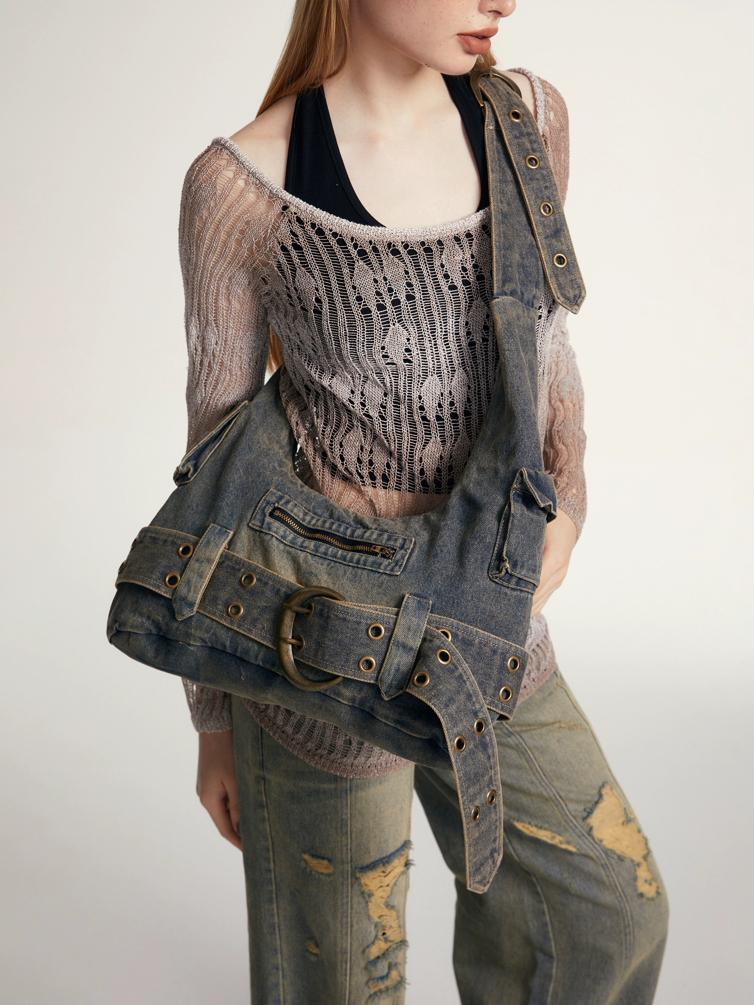 2th Desire原创复古腋下单肩包y2k牛仔包帆布包包包斜挎包女