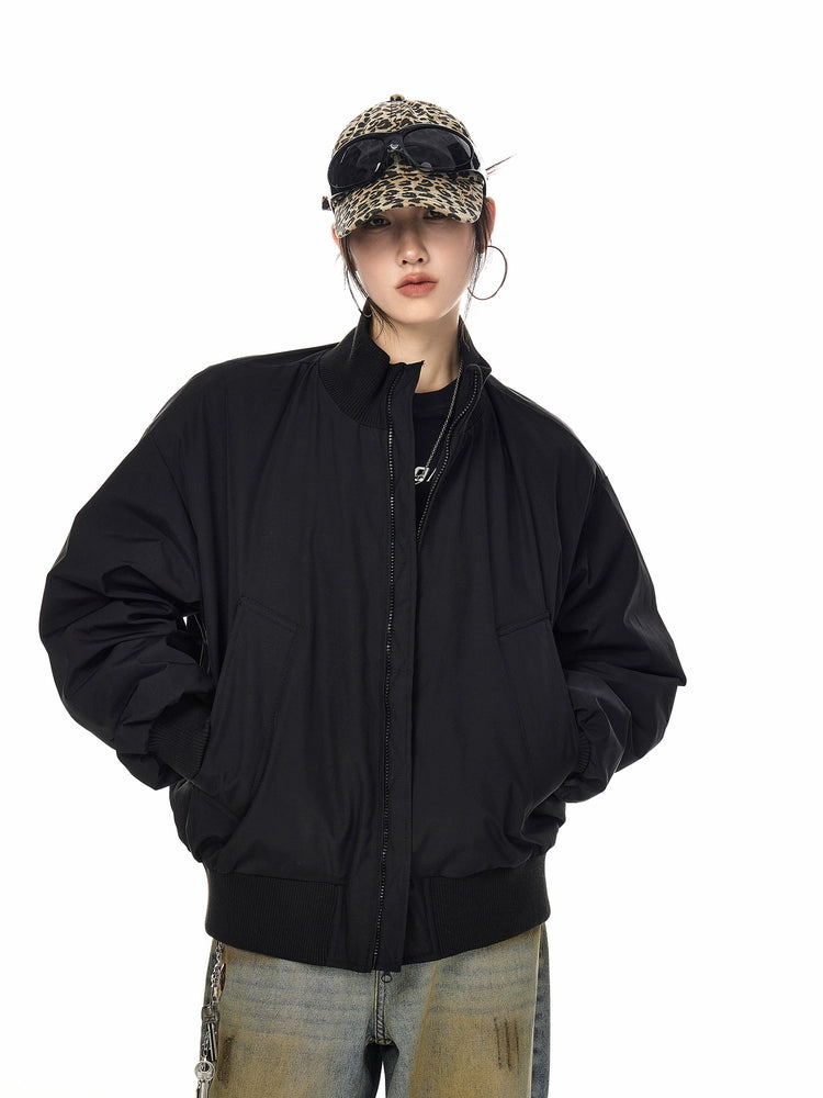 ICH MODE 美式90白鸭绒复古纯色立领羽绒服女冬季宽松外套保暖