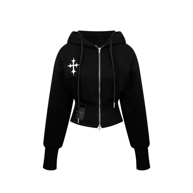 野生zero 开衫印花卫衣女秋冬新款美式复古加厚短款长袖上衣外套