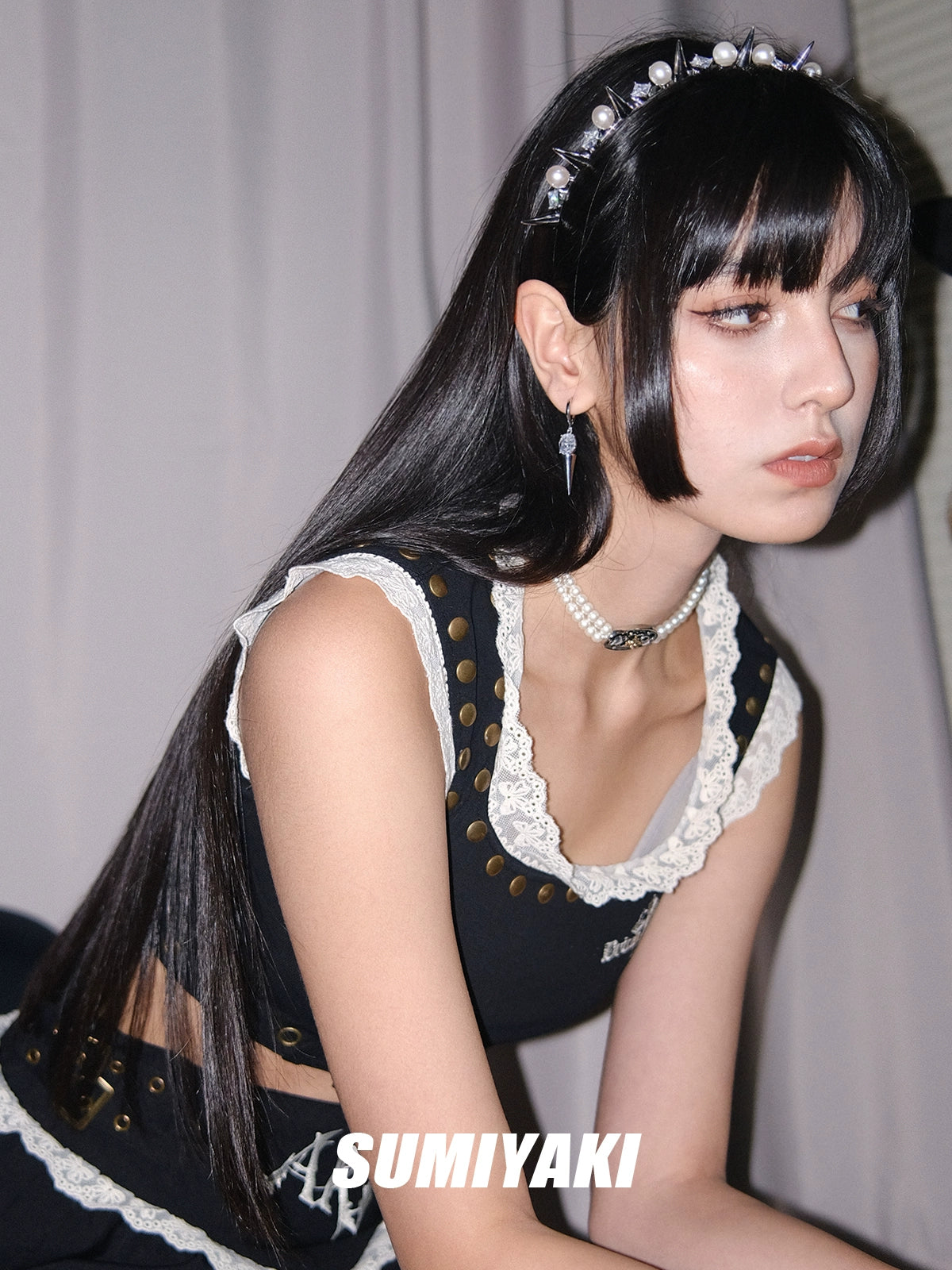 刚柔并济!SUMIYAKI 在逃公主珍珠铆钉发箍朋克学院风小众发饰女