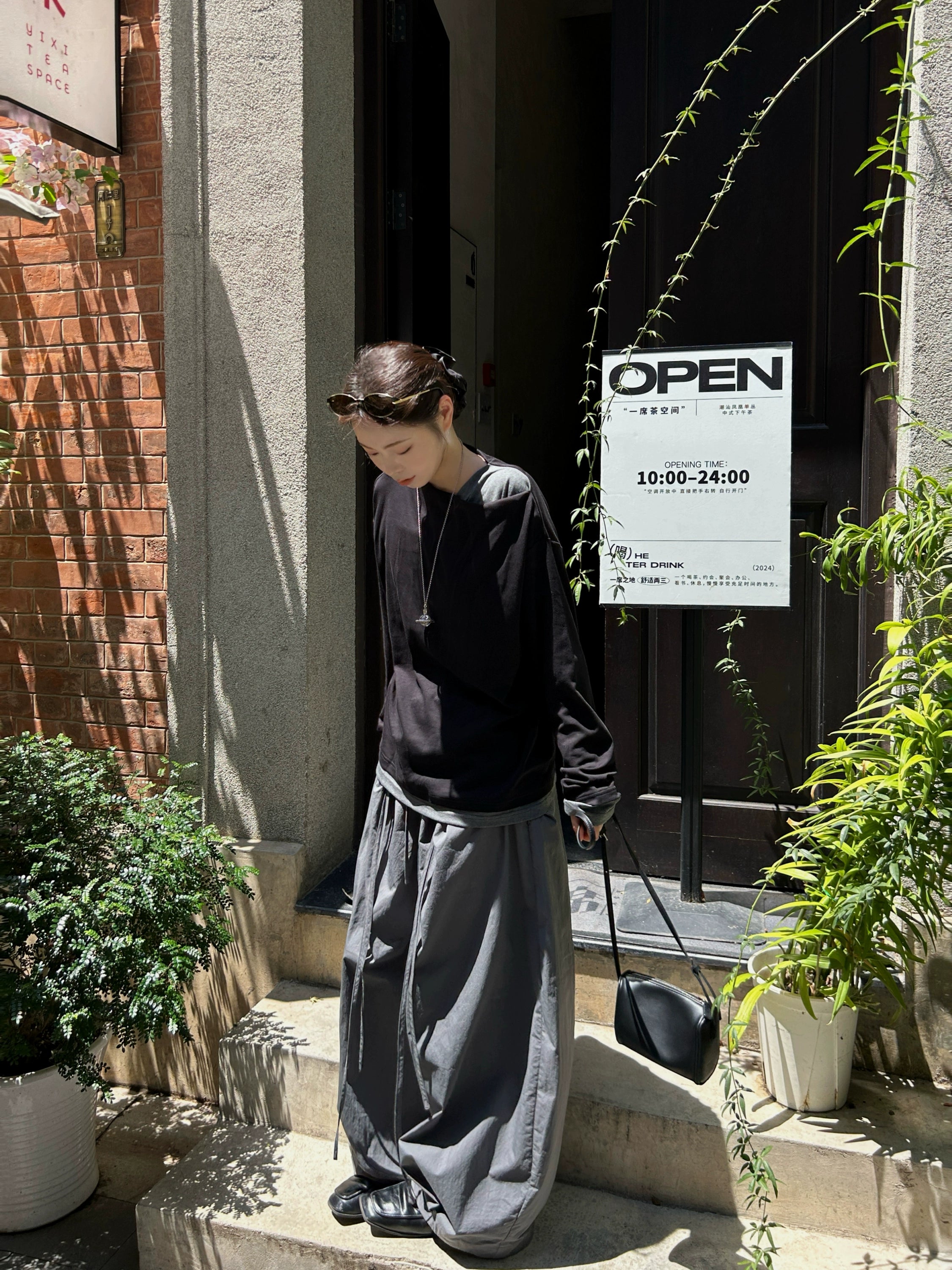 假两件棉氨柔软黑灰拼接斜领长袖打底通勤百搭TERRAINCOGNITA25AW