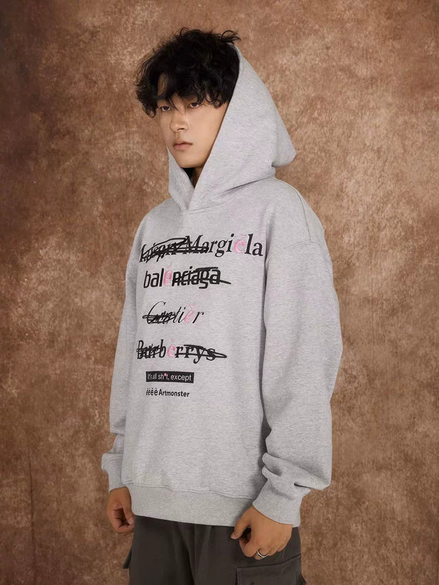 eeeeArtmonster创意"恶搞"标语美式连帽卫衣男女高街ins情侣帽衫