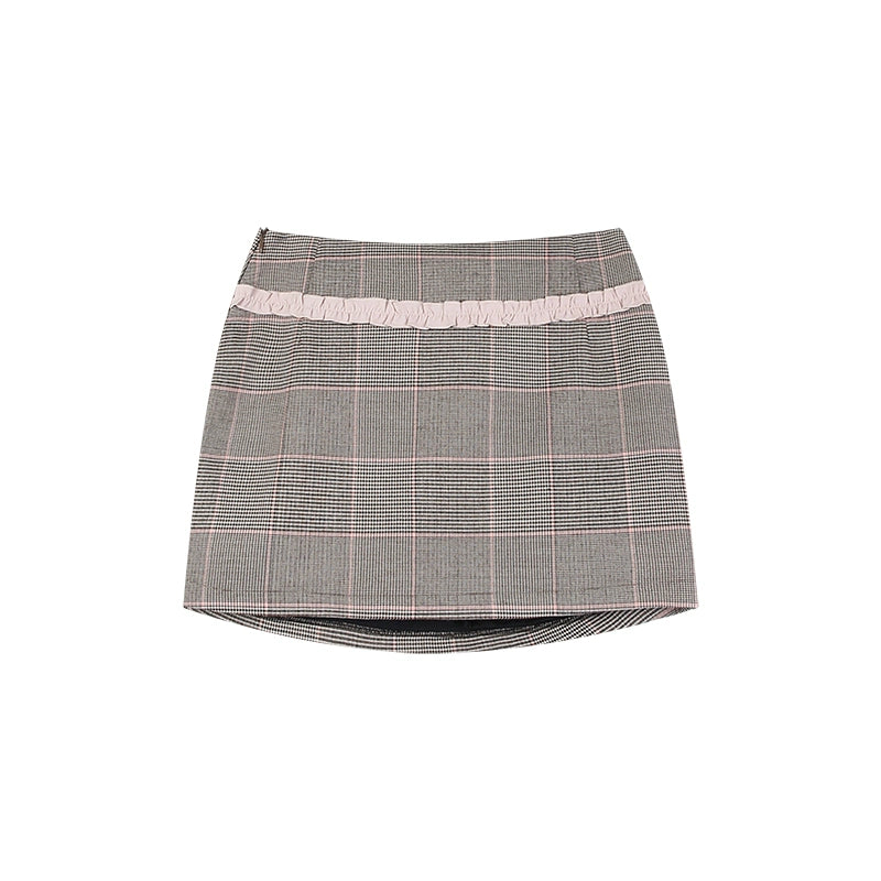 野生zero卡其色格子半身裙女夏季设计感修身显瘦包臀又甜又辣裙子
