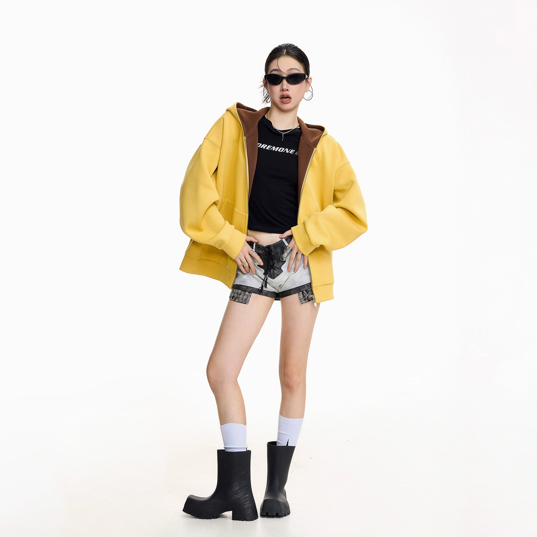 ICH MODE 美式复古开衫卫衣外套女2025新款秋冬宽松撞色连帽上衣