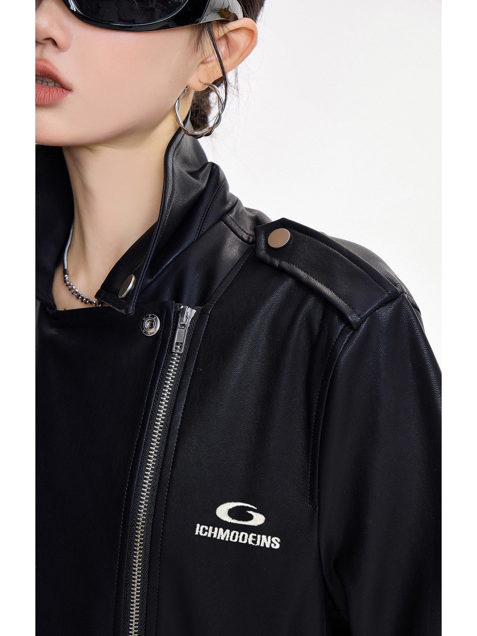 ICH MODE 美式复古机车皮衣外套女2025新款秋冬翻领工装夹克上衣