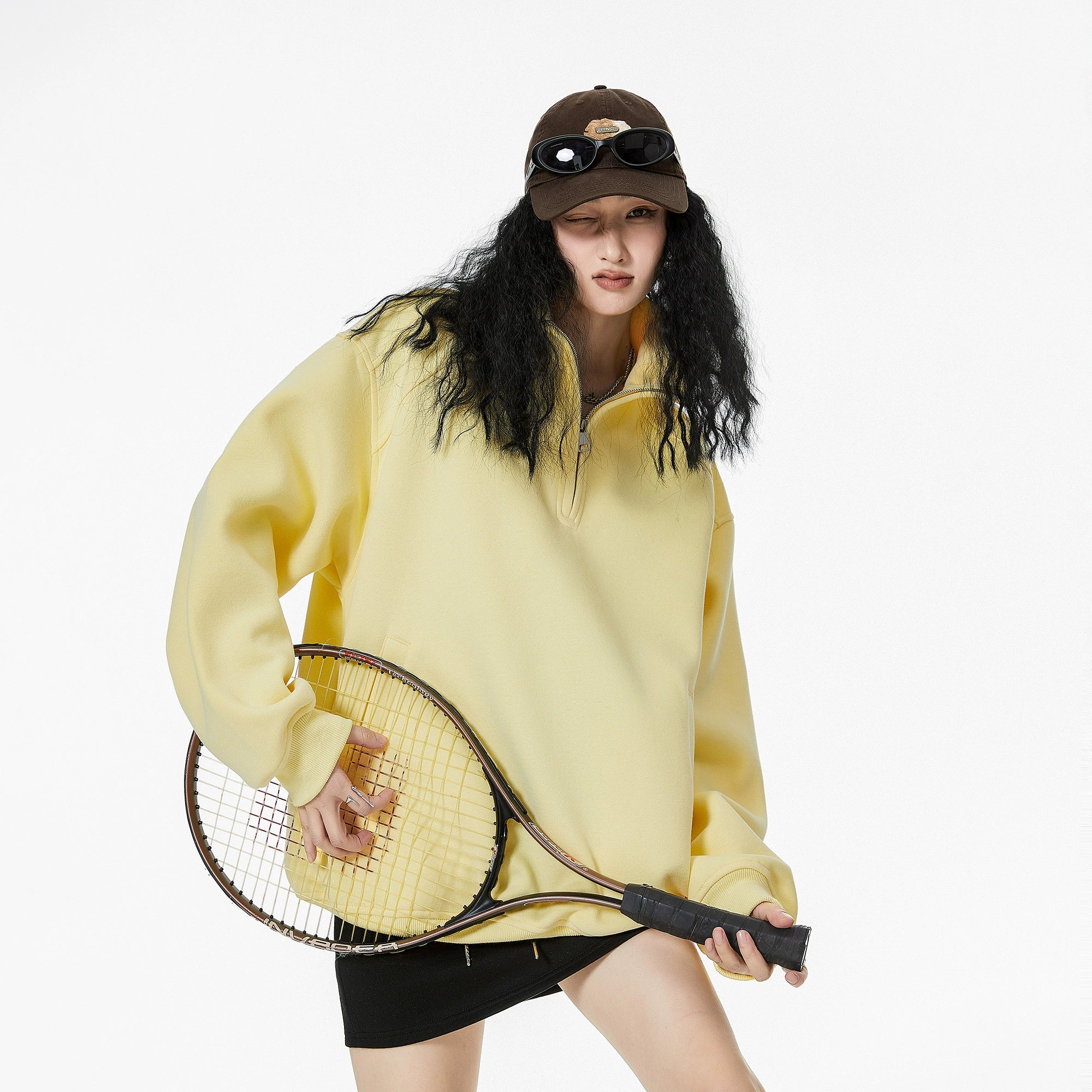 ICH MODE 美式半拉链立领卫衣女2025新款秋冬宽松慵懒风外套上衣