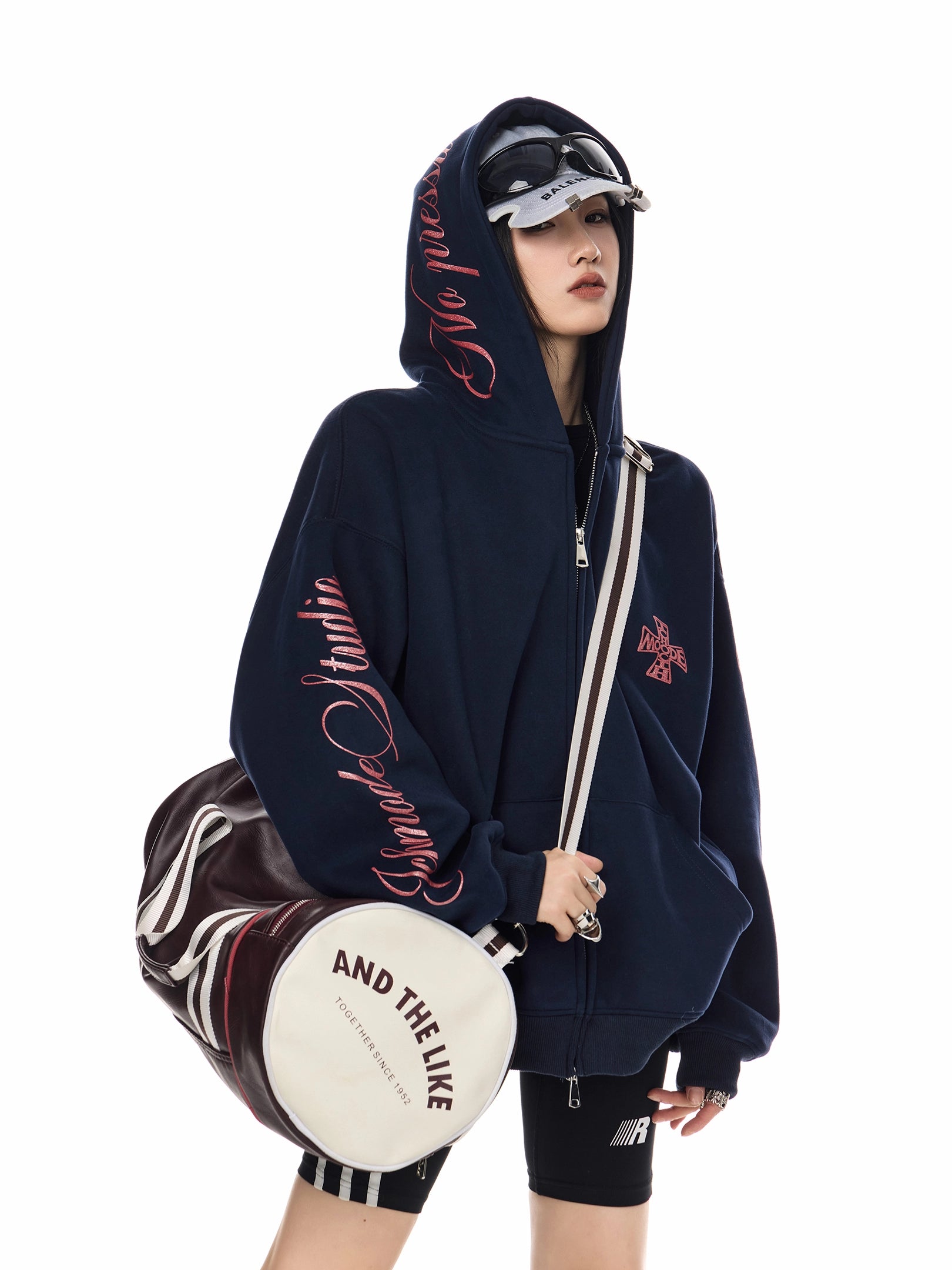 ICH MODE 美式复古哥特加绒连帽卫衣外套女新款秋冬宽松开衫上衣