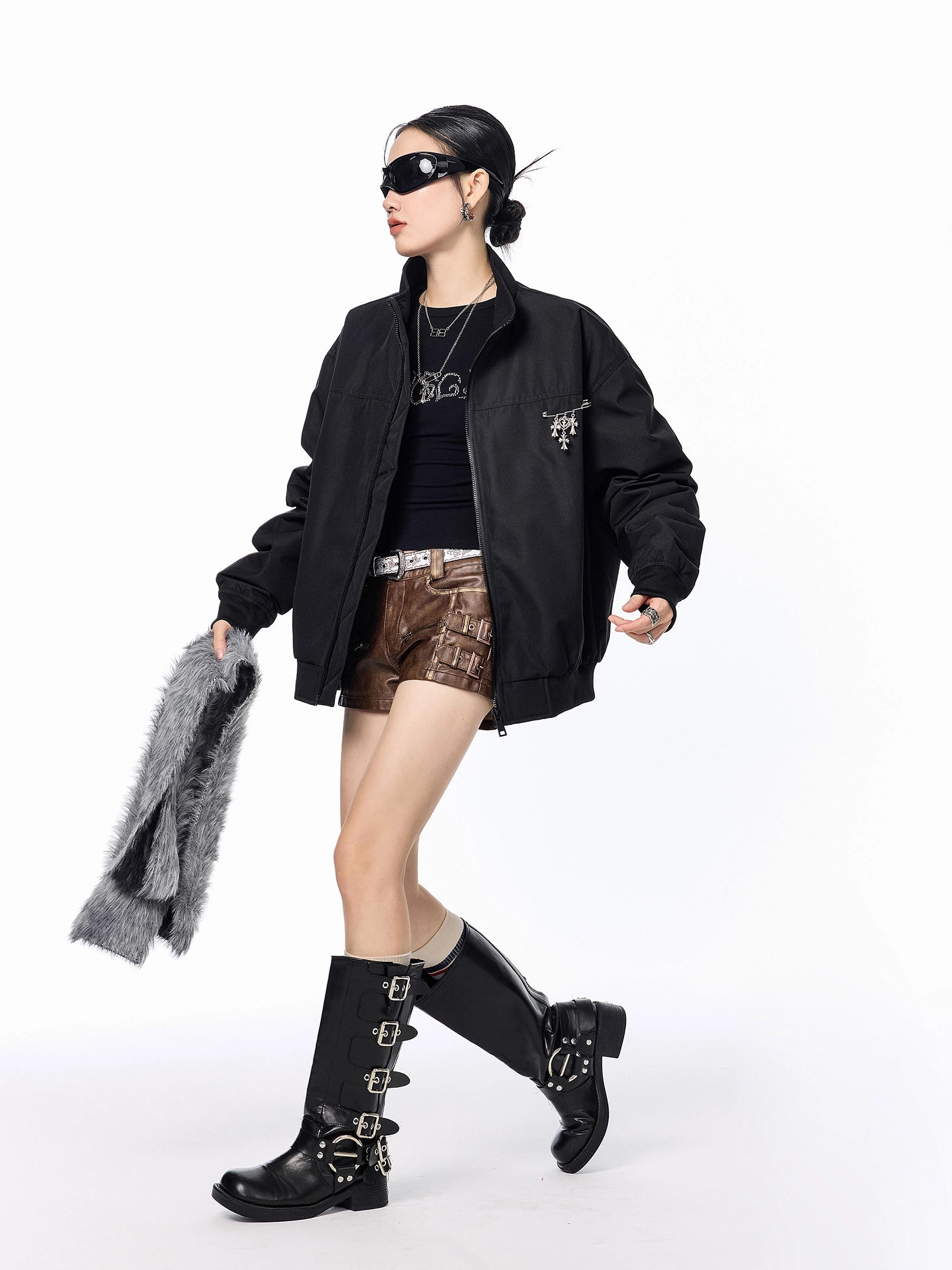 ICH MODE 90白鸭绒美式复古立领轻薄羽绒服女秋冬季保暖夹克外套