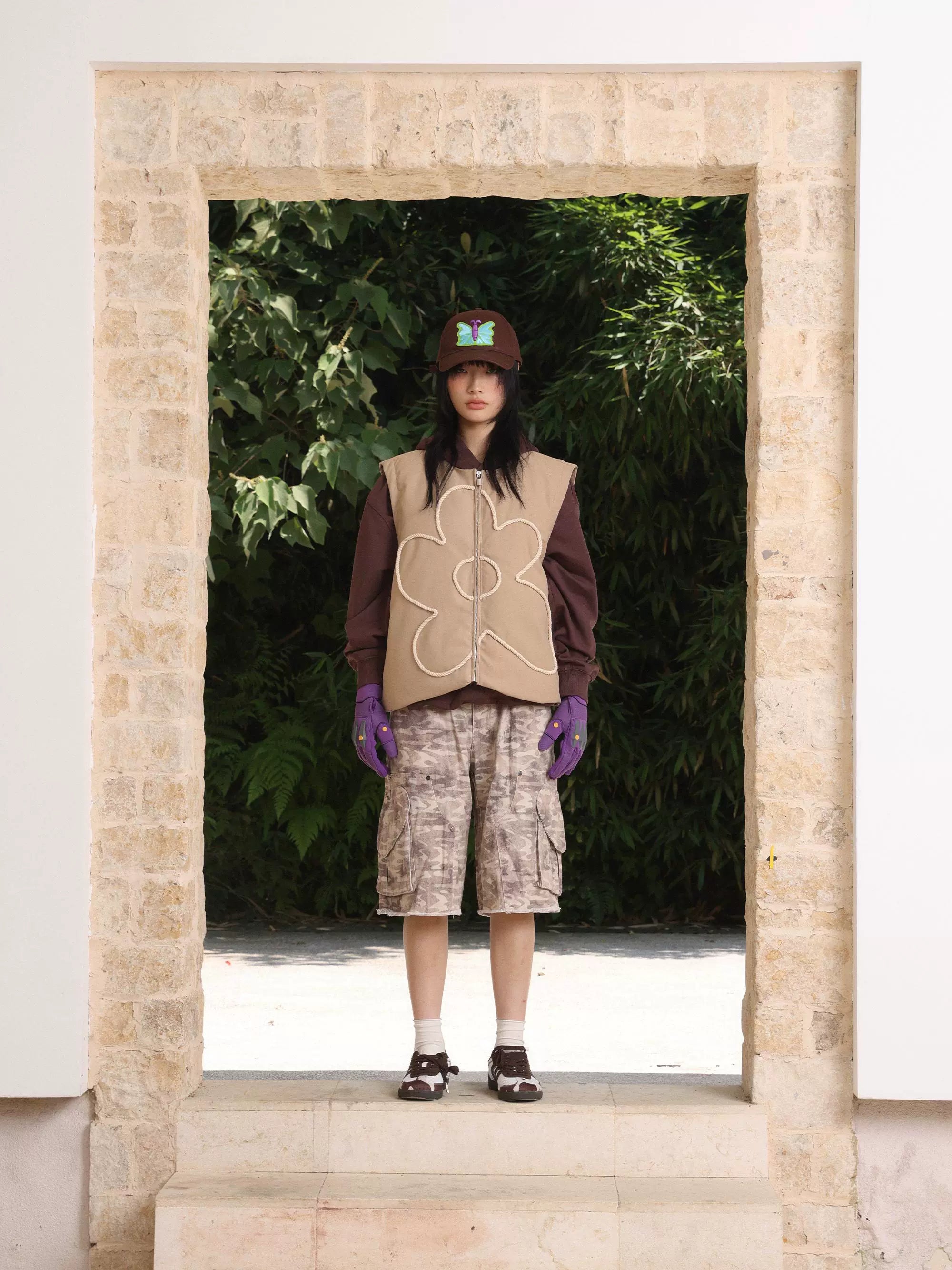 eeeeArtmonster绳绣花朵背心棉马甲加厚保暖坎肩外搭棉服无袖外套