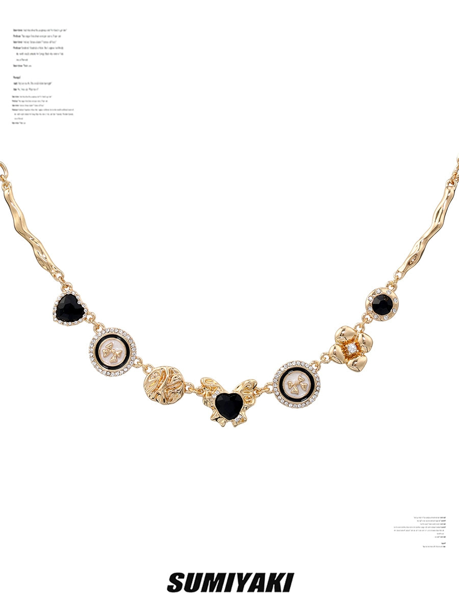 复古金属感!SUMIYAKI高级黑金蝴蝶纽扣圆盘项链女小众轻奢锁骨链