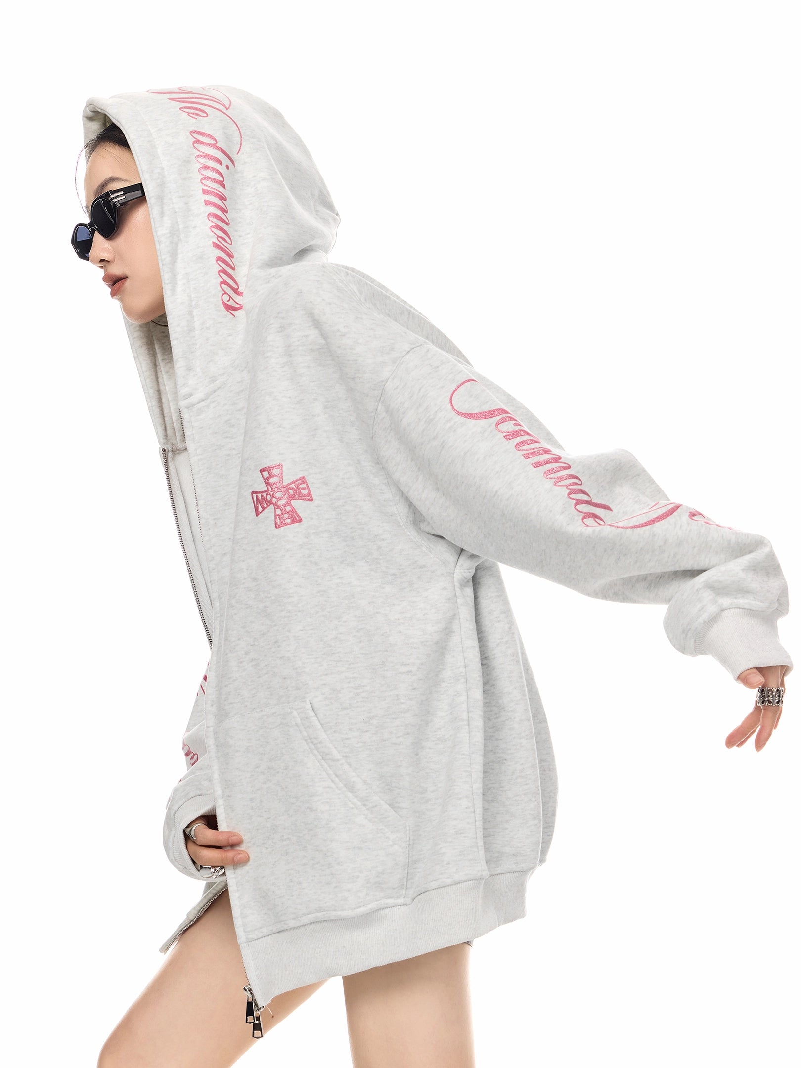 ICH MODE 美式复古哥特加绒连帽卫衣外套女新款秋冬宽松开衫上衣