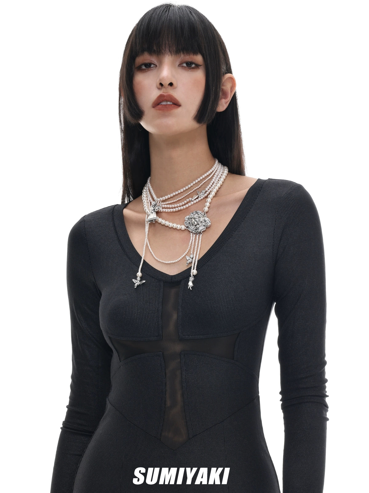重工bi入款!SUMIYAKI原创美拉德美式珍珠项链重工小众个性毛衣链