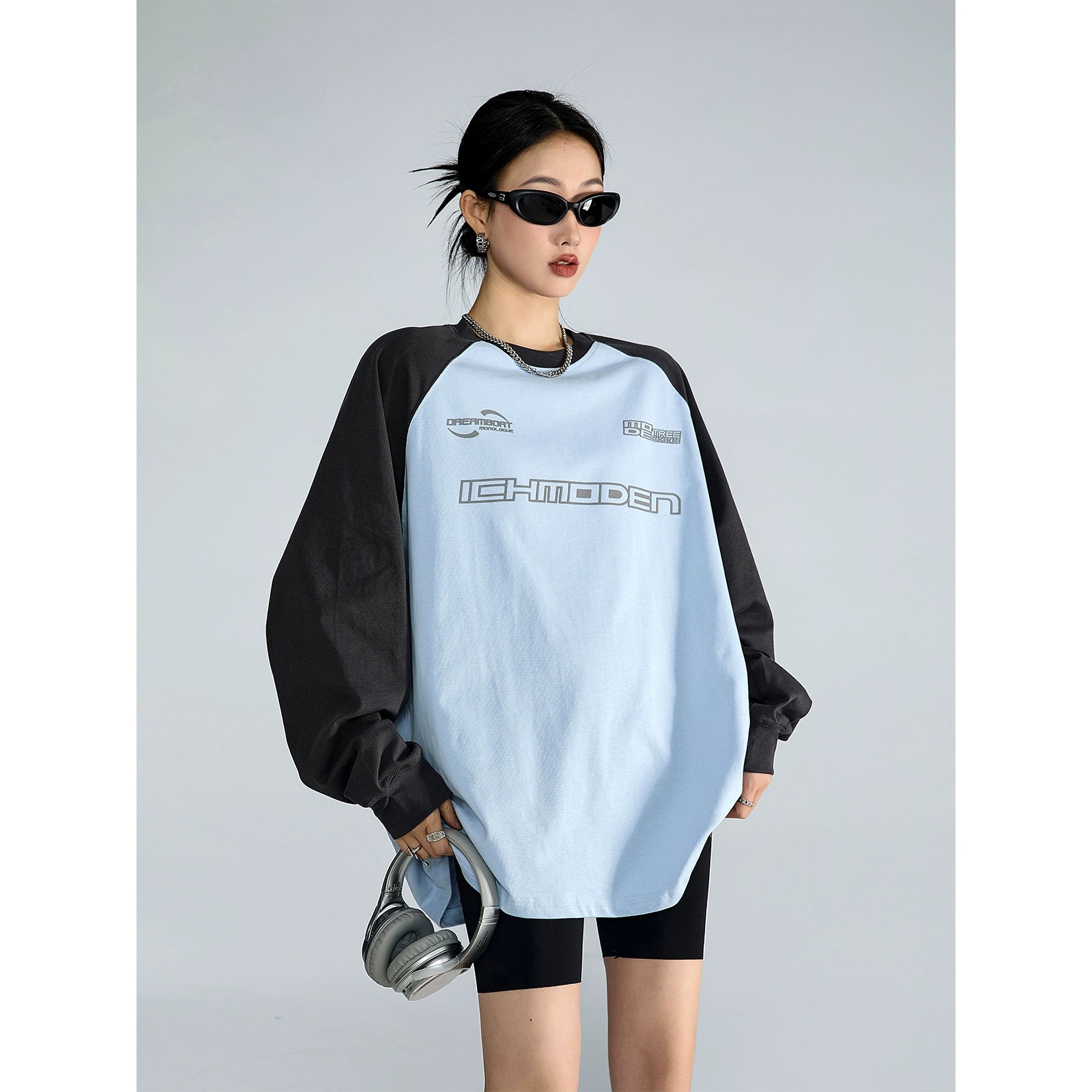ICH MODE 美式复古圆领卫衣女2025新款秋宽松休闲百搭T恤上衣