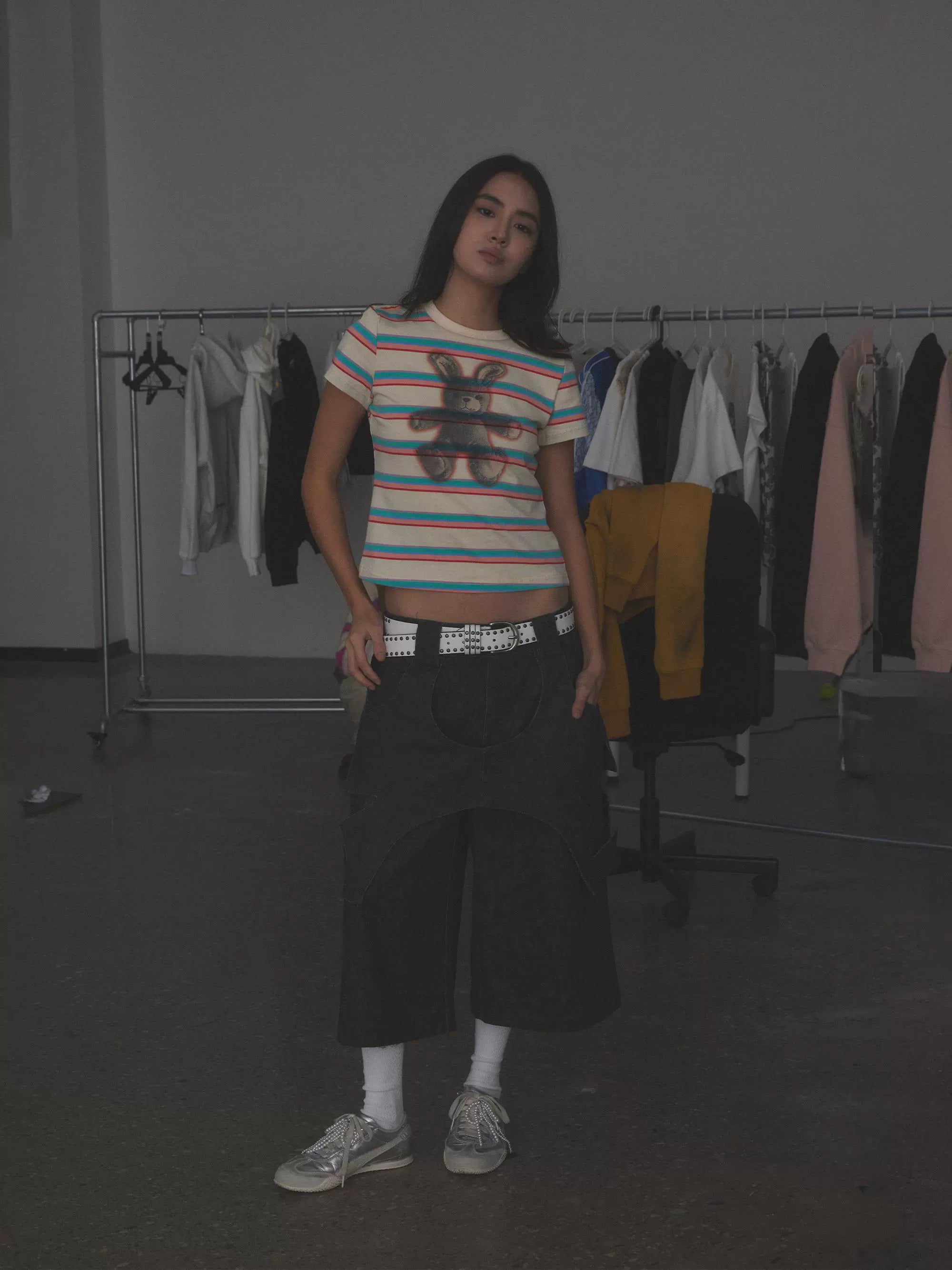 “莱贝特”| eeee朋克兔子T恤短款小众条纹Y2K辣妹风小众打底短恤