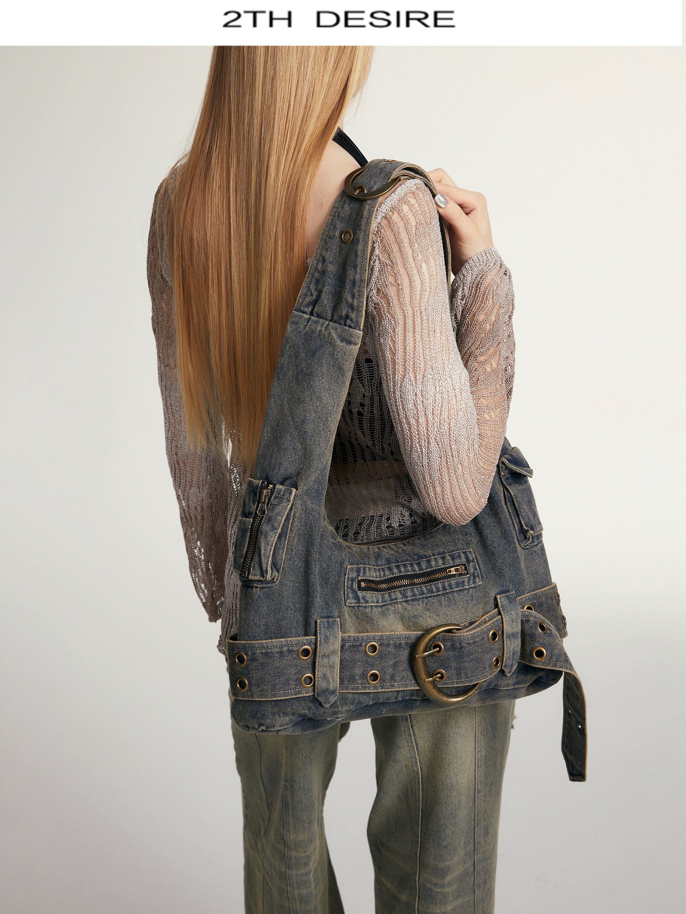 2th Desire原创复古腋下单肩包y2k牛仔包帆布包包包斜挎包女