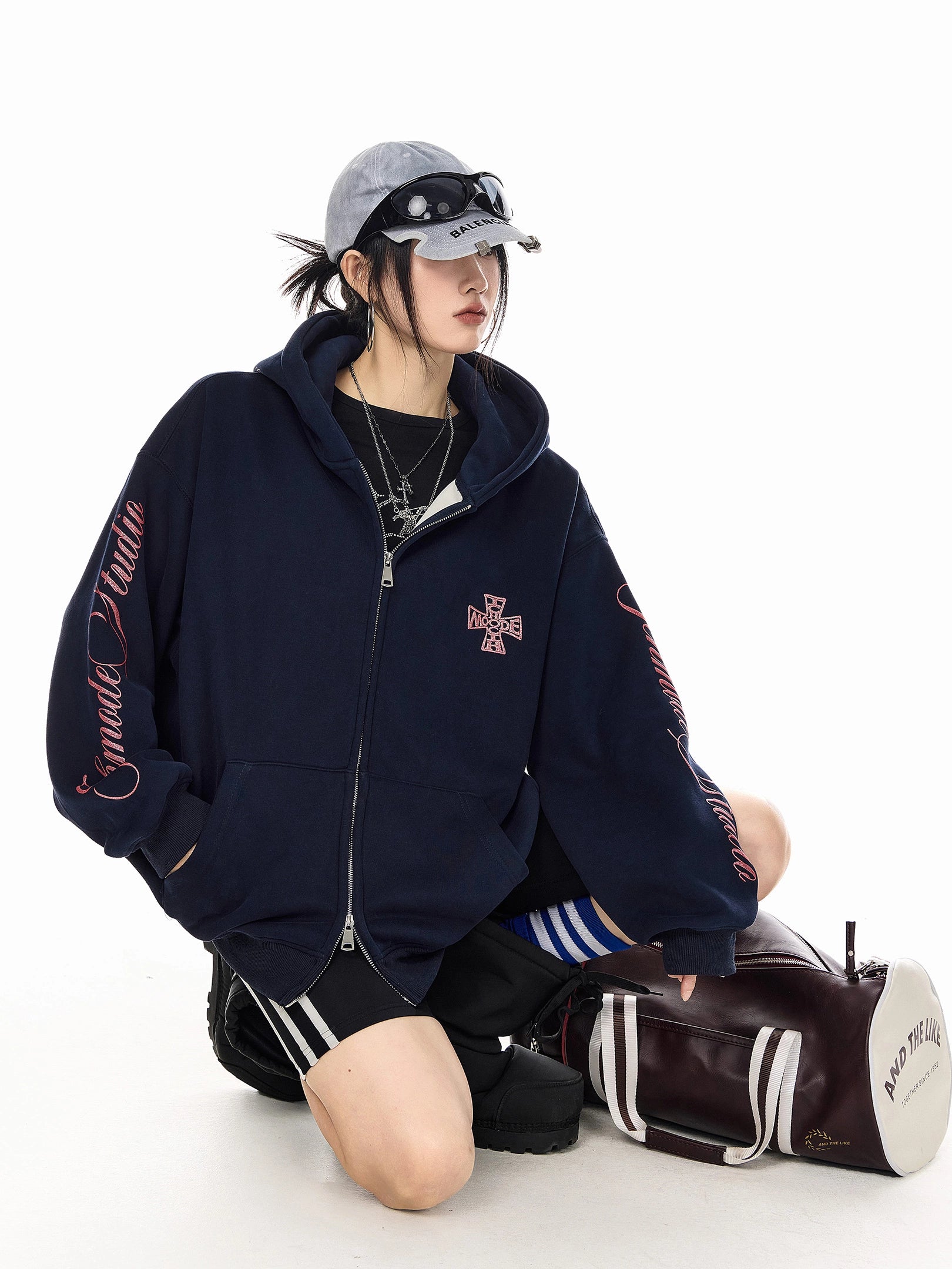 ICH MODE 美式复古哥特加绒连帽卫衣外套女新款秋冬宽松开衫上衣