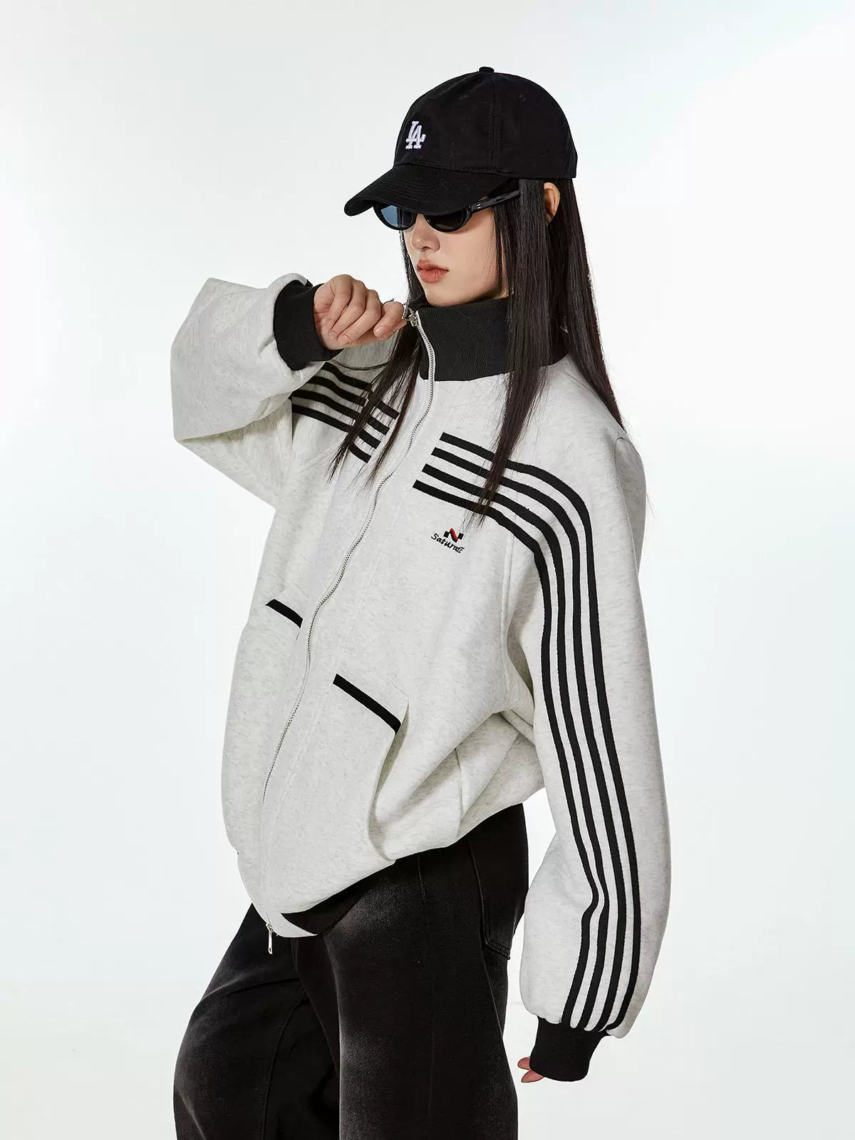 ICH MODE 美式复古休闲运动外套女秋冬宽松薄款开衫上衣2025新款