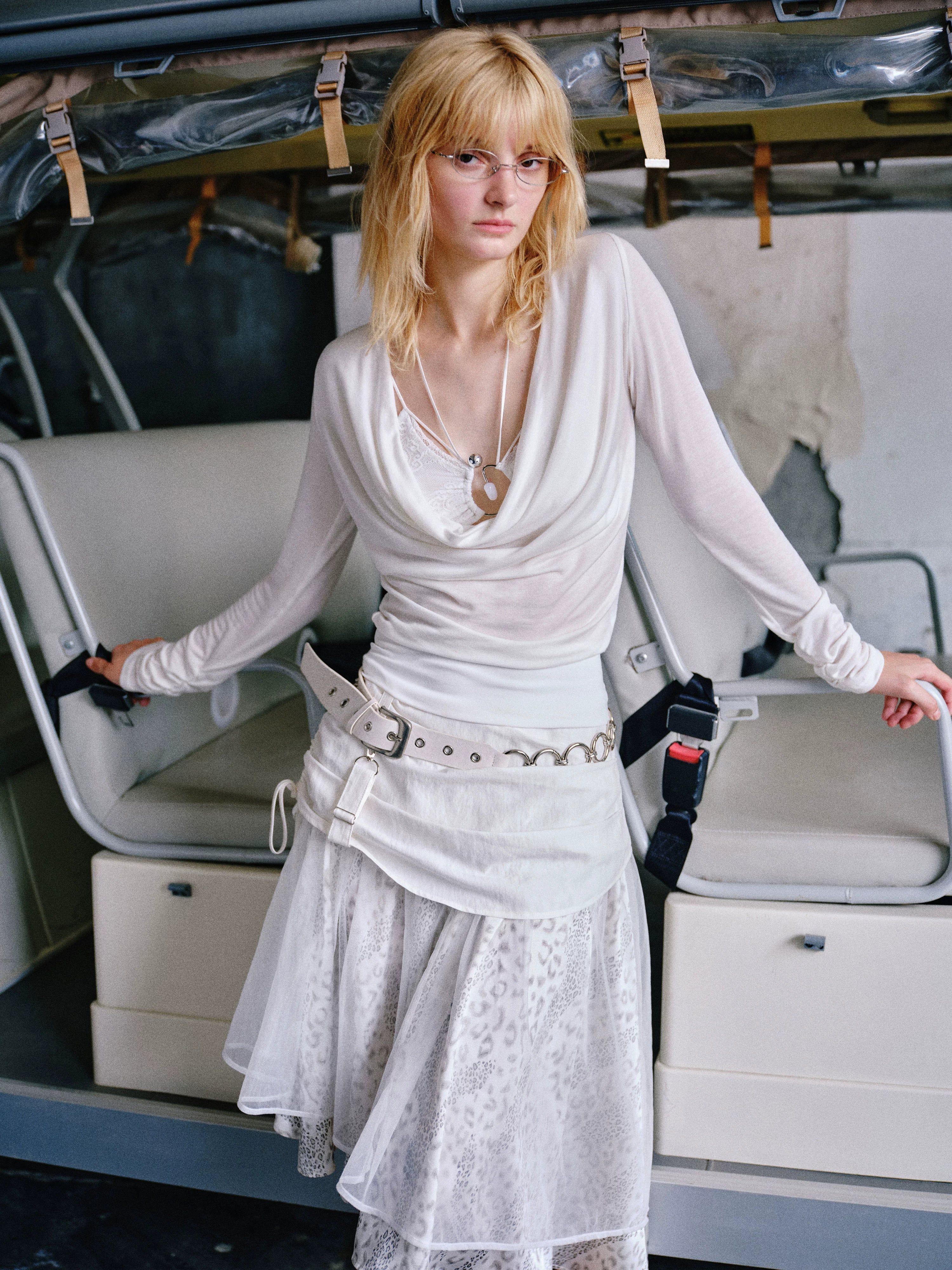 2th Desire 不规则豹纹拼接网纱修身细闪氛围感复古多层半身裙女