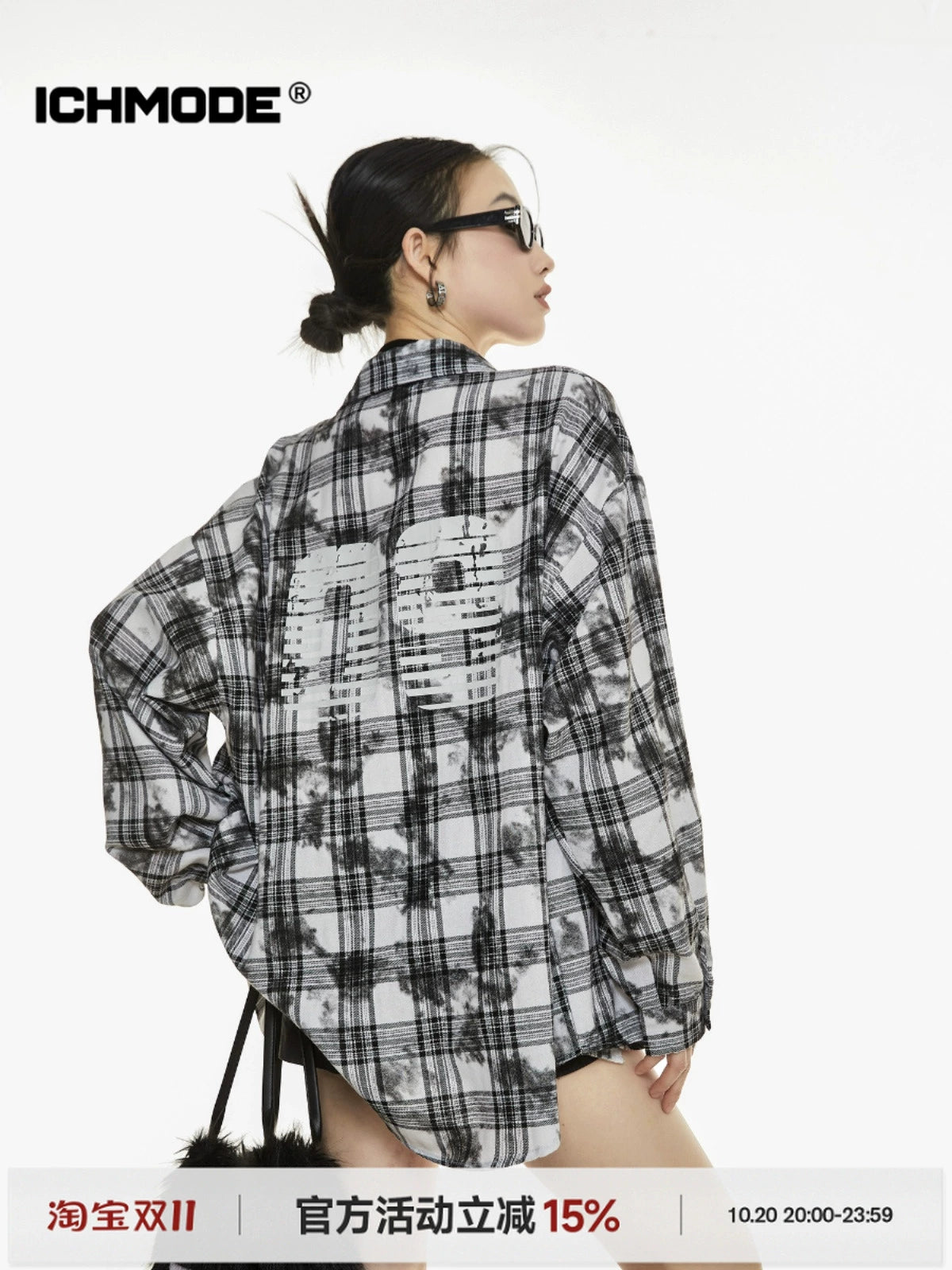 ICH MODE 美式复古格子衬衫女2025年秋冬新款高级感宽松休闲上衣