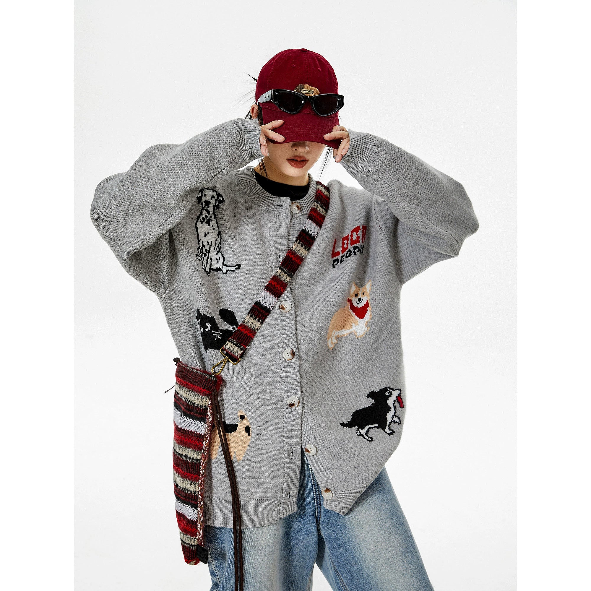 ICH MODE 美式复古小狗毛针织开衫女秋冬慵懒高级感休闲毛衣外套