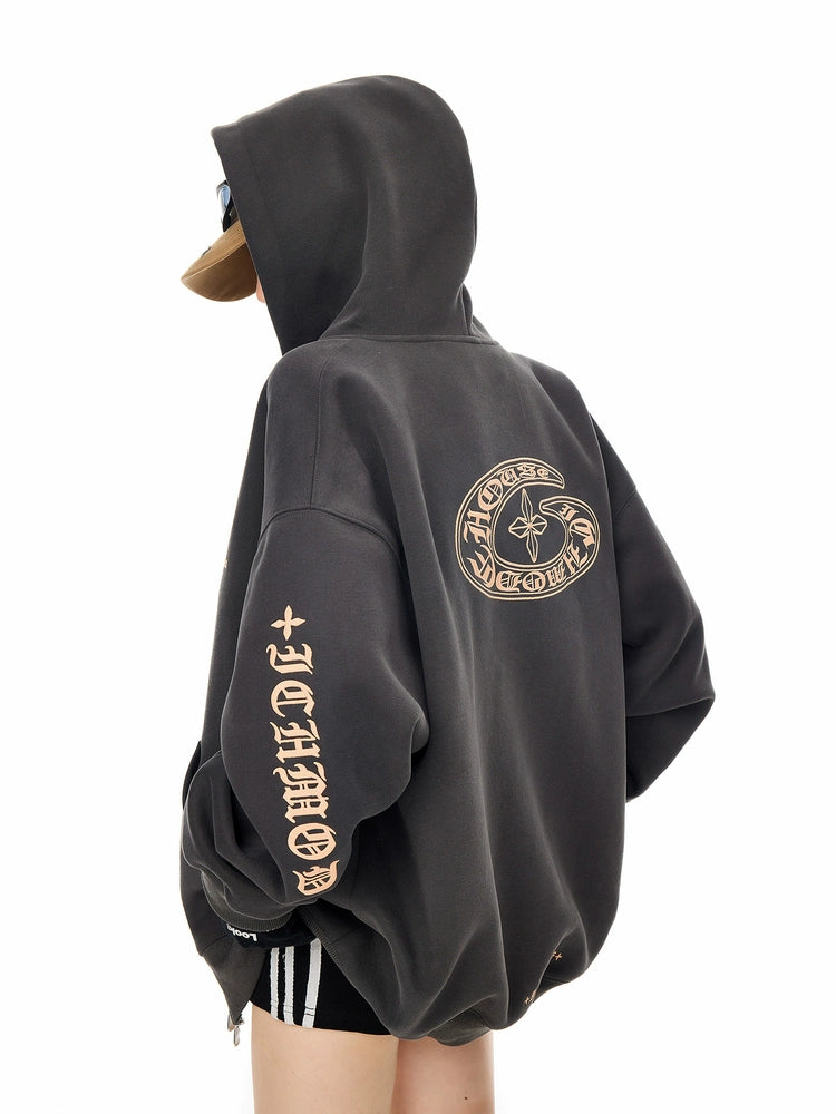 ICH MODE 美式哥特风十字架卫衣外套女秋冬新款宽松拉链开衫上衣