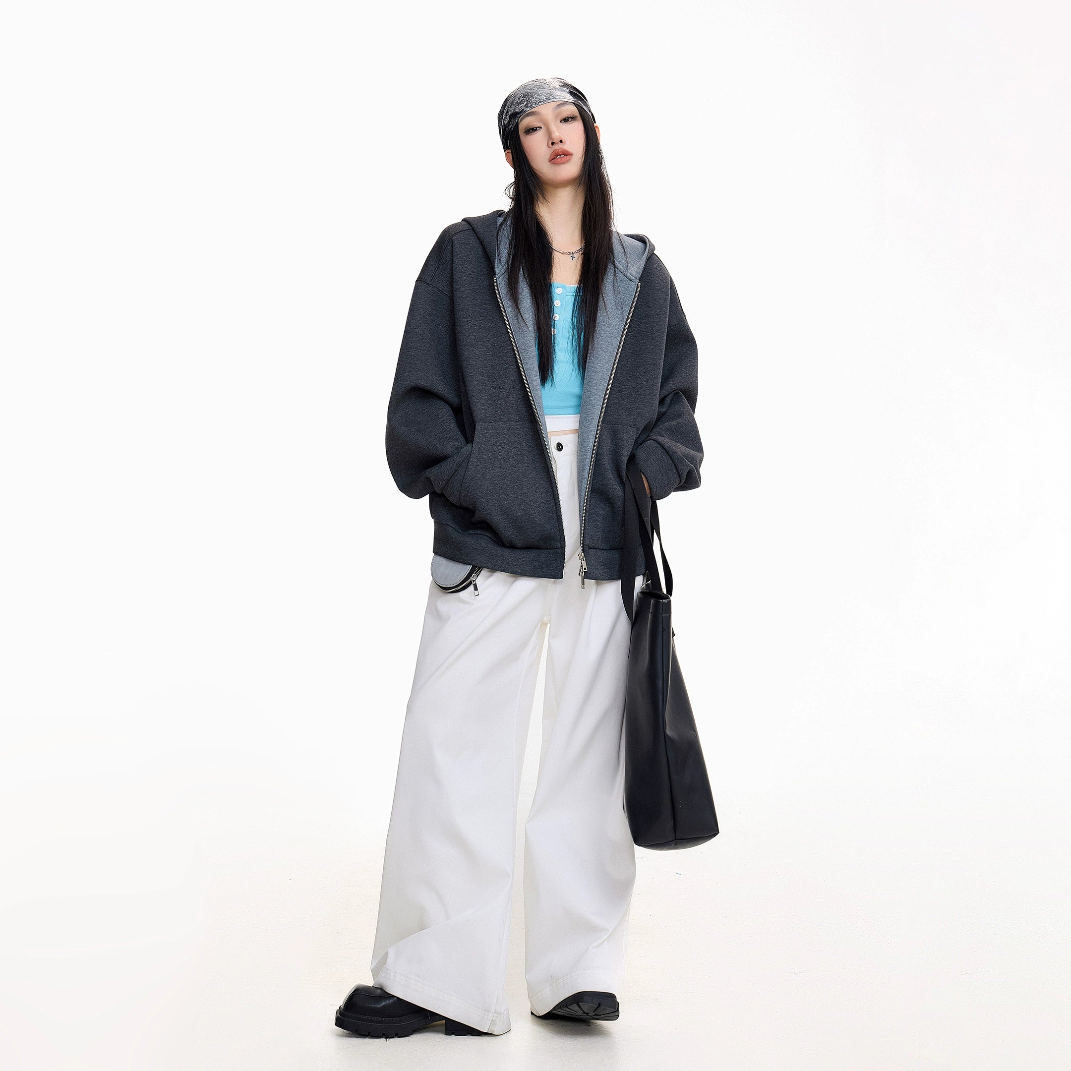 ICH MODE 美式复古开衫卫衣外套女2025新款秋冬宽松撞色连帽上衣