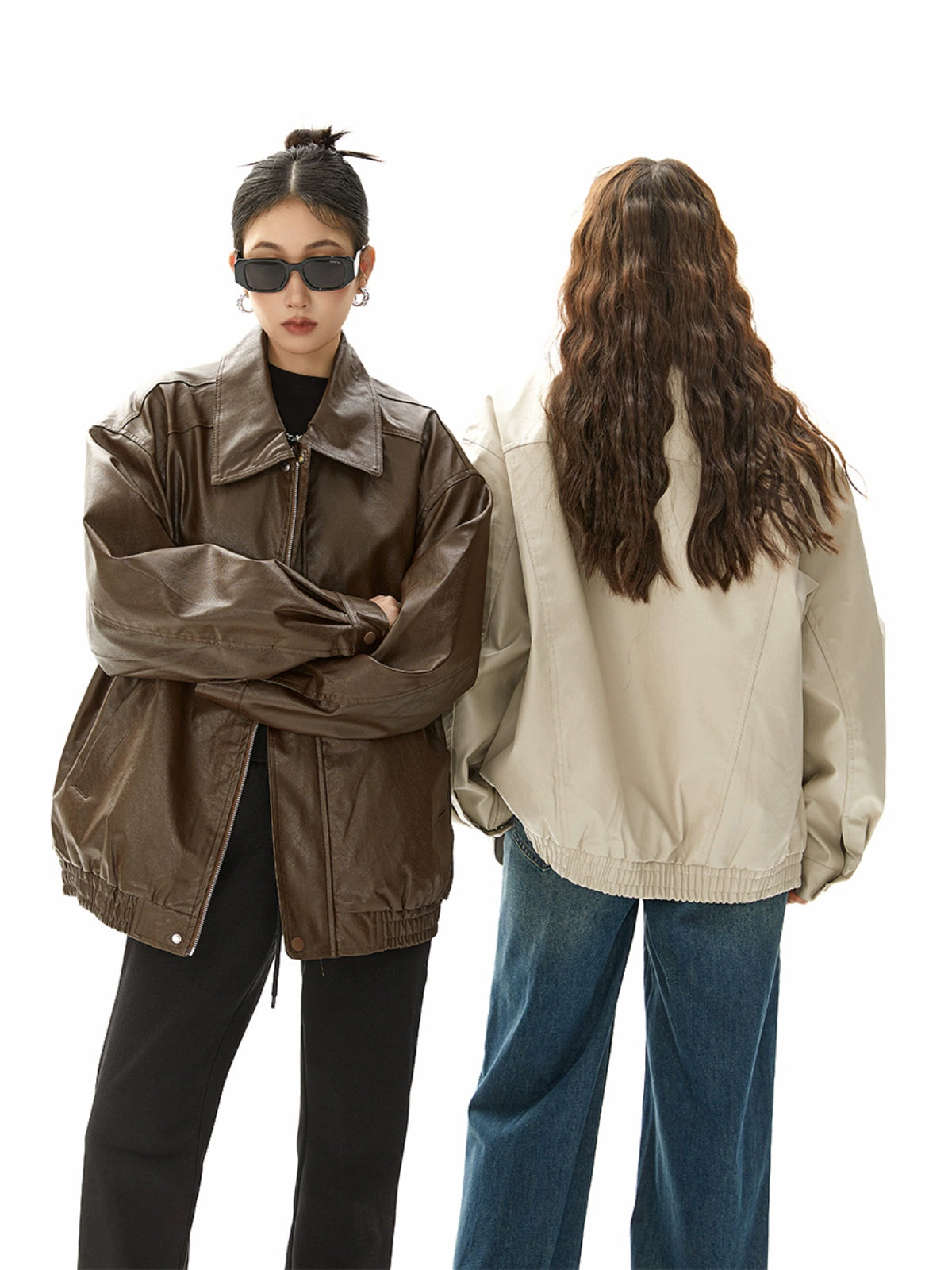 ICH MODE 美式复古棕色皮衣外套女秋冬美拉德皮夹克开衫上衣新款