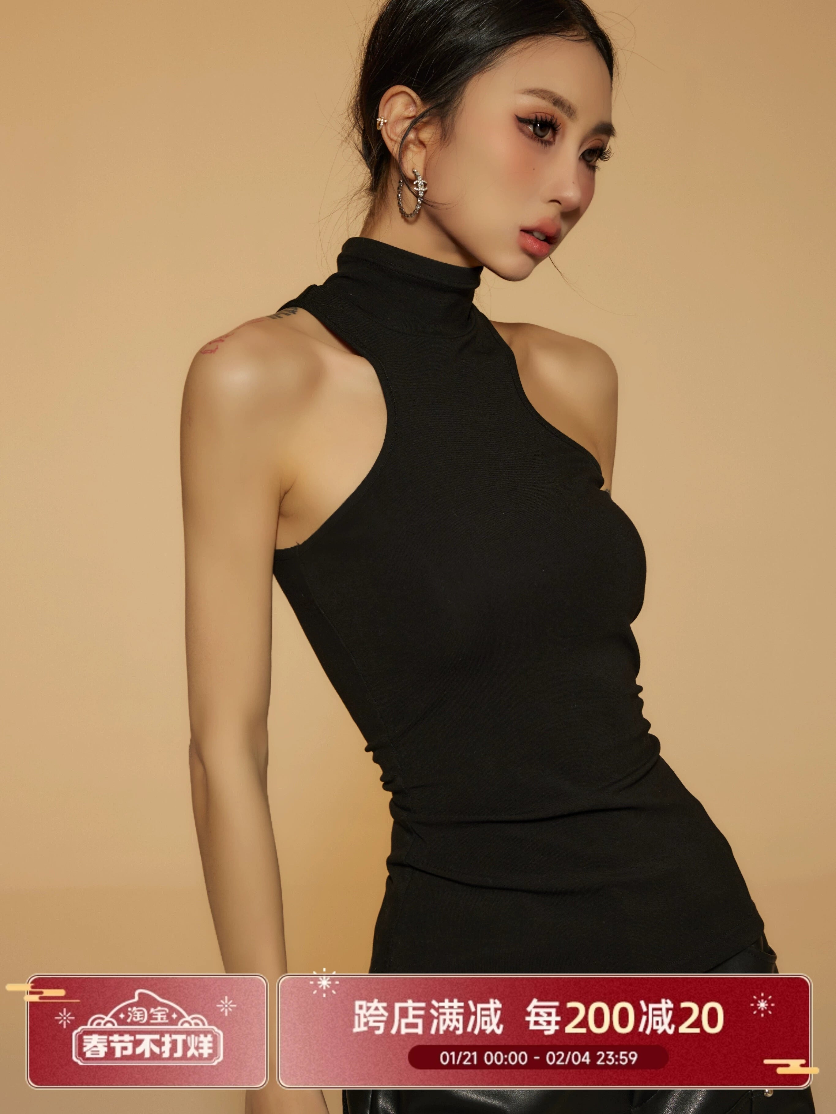 野生zero黑灰白色针织高领工字背心内搭女夏外穿修身辣妹无袖上衣