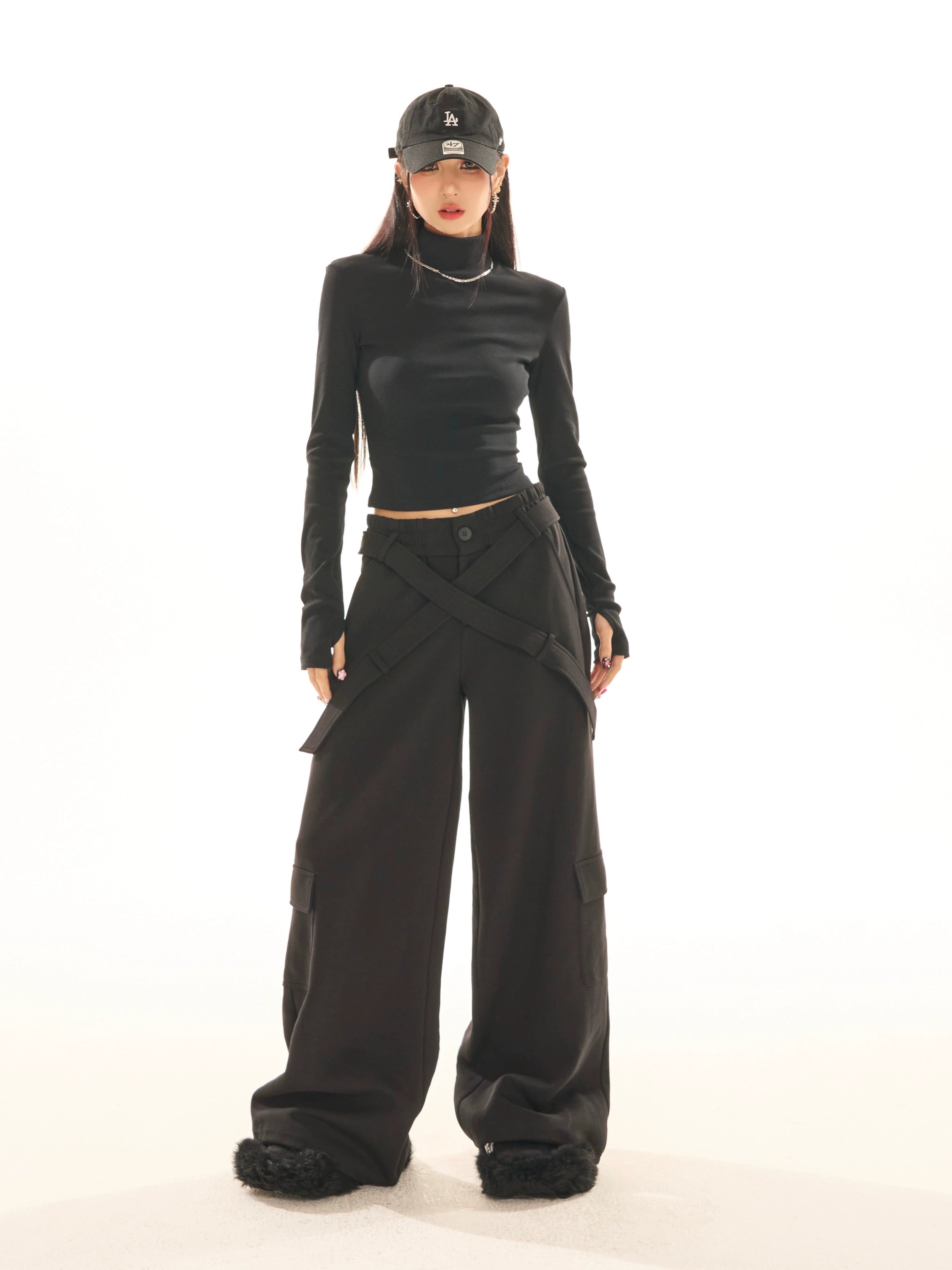 野生zerocircle白黑灰色休闲裤女夏小众低腰显瘦宽松阔腿直筒裤子