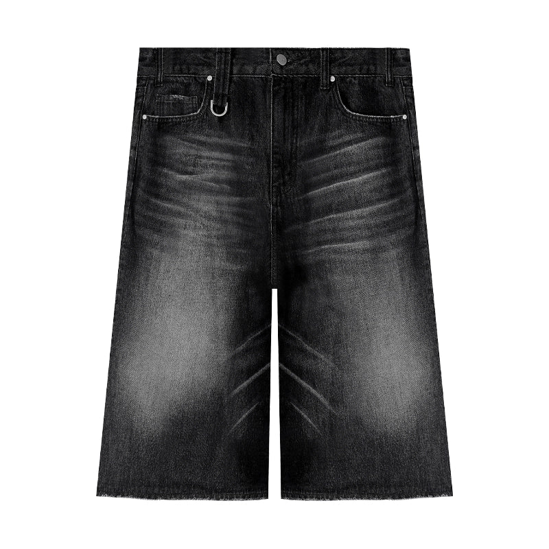 邓为明星同款宽松廓形水洗复古做旧七分牛仔短裤TERRAINCOGNITA