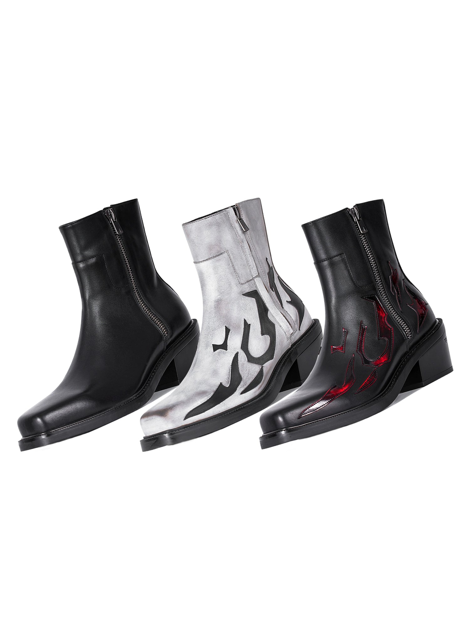 檀健次明星同款三色火焰切尔西长筒靴增高真皮皮鞋TERRAINCOGNITA