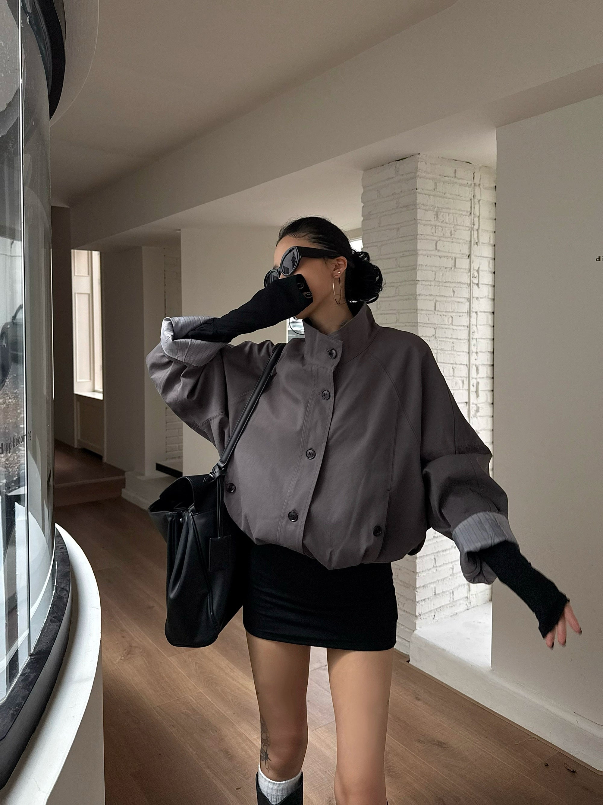 野生zero立领拼接风衣外套女秋季2025新款复古设计感宽松显瘦上衣