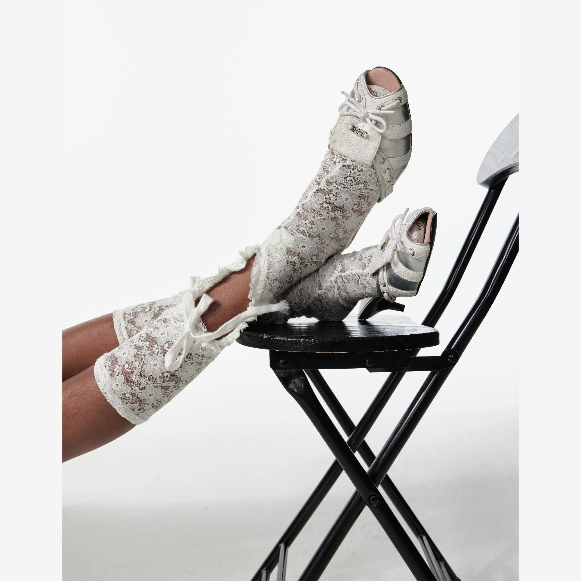 2th Desire原创鞋带绑带撞色蕾丝拼接小猫跟鱼嘴凉鞋低跟露趾拖鞋