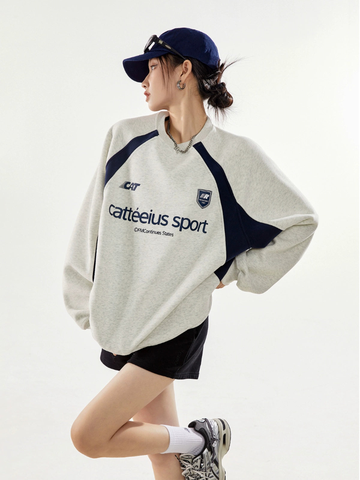 ICH MODE 美式复古圆领卫衣女秋2025新款长袖上衣外套oversize