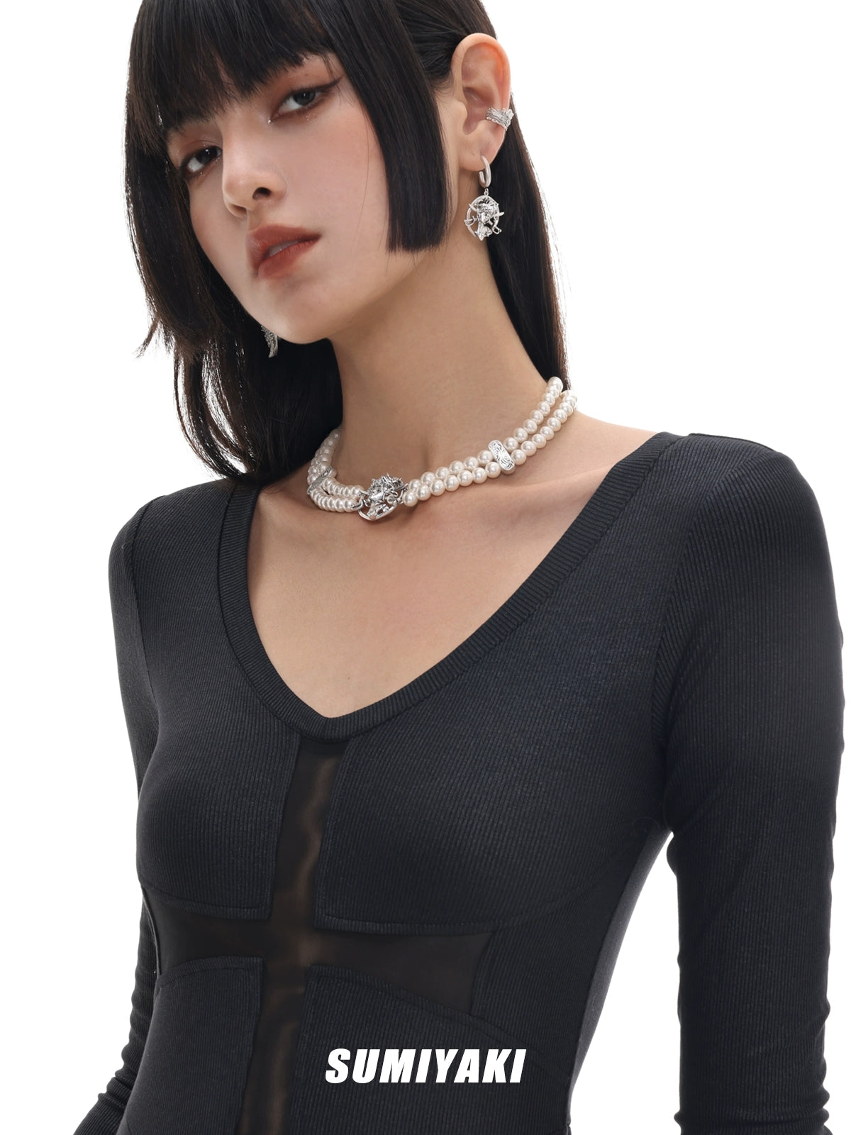 适合酷女孩 ! SUMIYAKI美式浪漫珍珠项链女复古做旧轻奢旧锁骨链