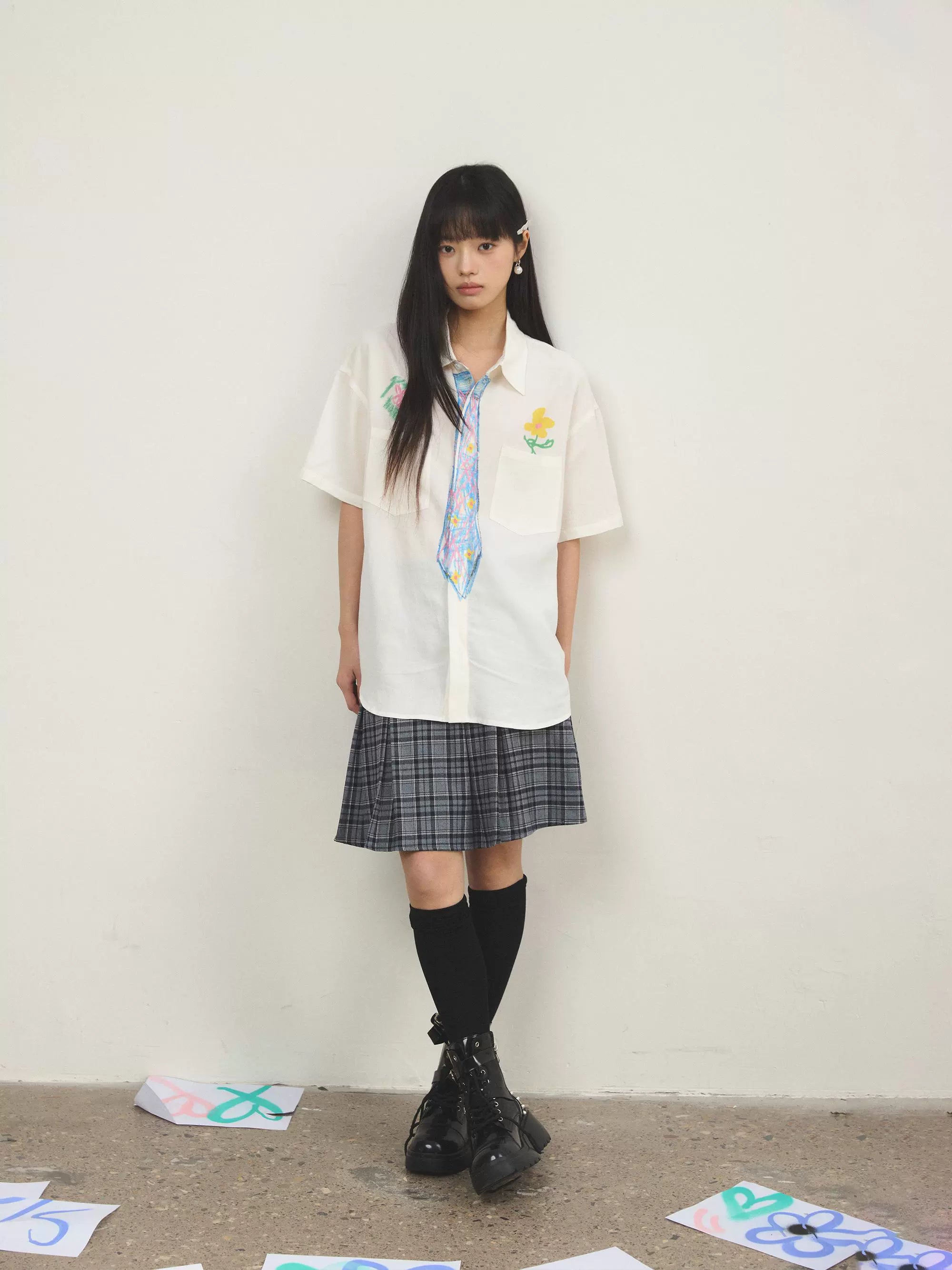 “豆蔻”| eeee创意趣味手绘涂鸦领带衬衣少年感追梦短袖衬衫版夏