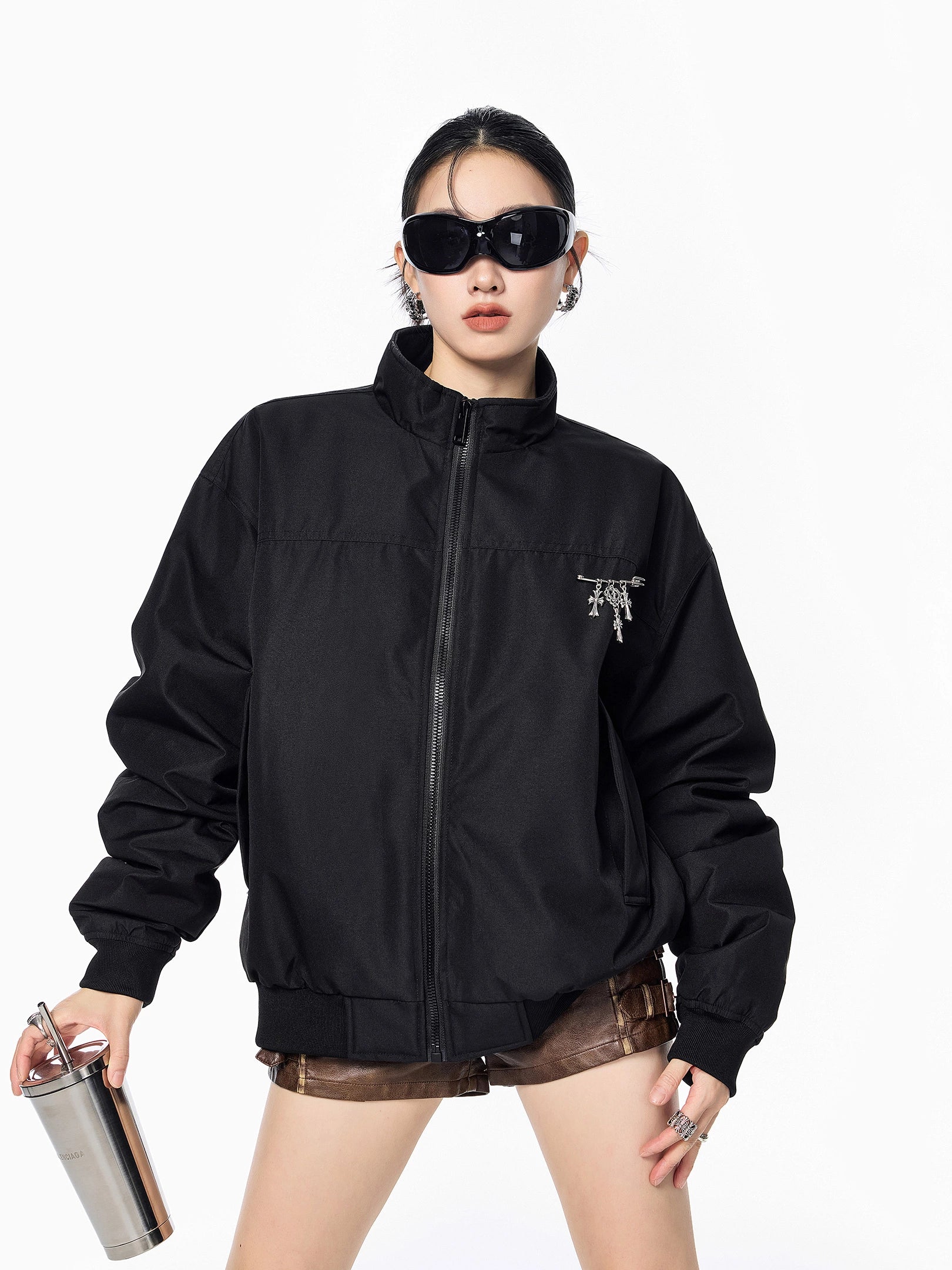 ICH MODE 90白鸭绒美式复古立领轻薄羽绒服女秋冬季保暖夹克外套