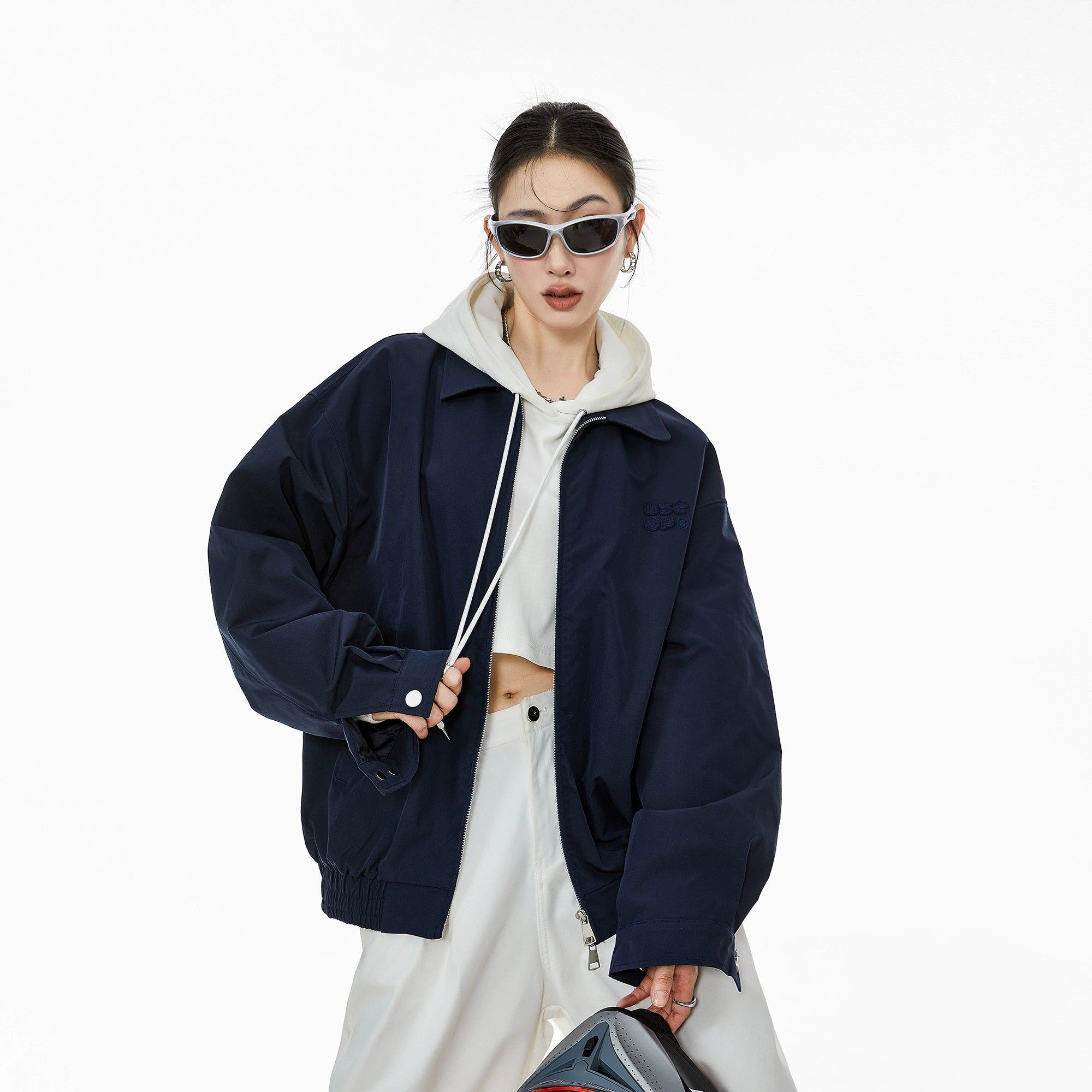 ICH MODE 美式复古拉链外套女2025秋冬新款宽松休闲工装夹克上衣