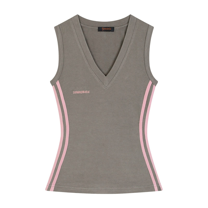 野生zero 运动辣妹套装女夏季季V领无袖修身显瘦背心喇叭休闲裤子