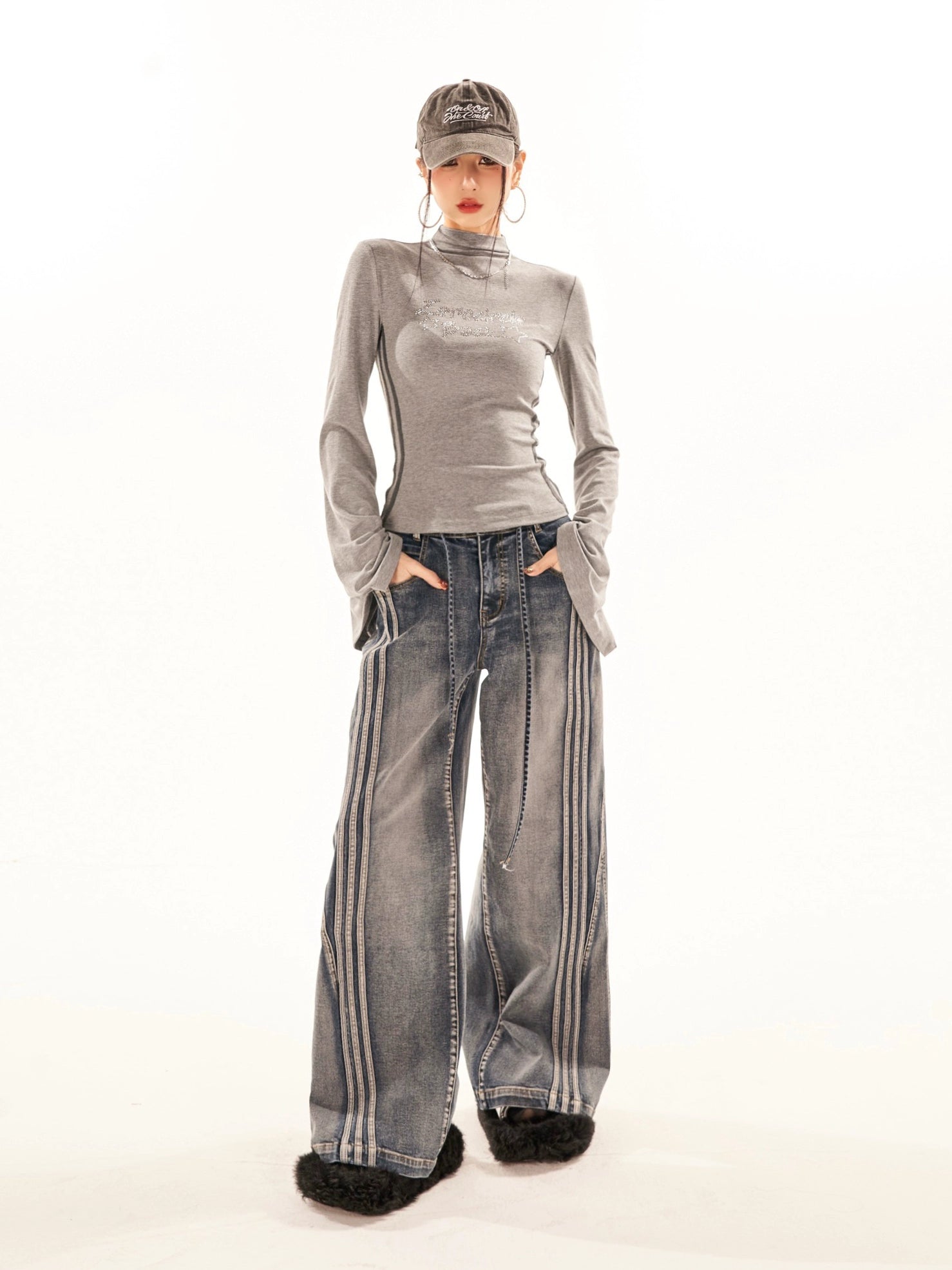 野生zerocircle复古水洗直筒牛仔裤女春季设计感显瘦宽松阔腿裤子