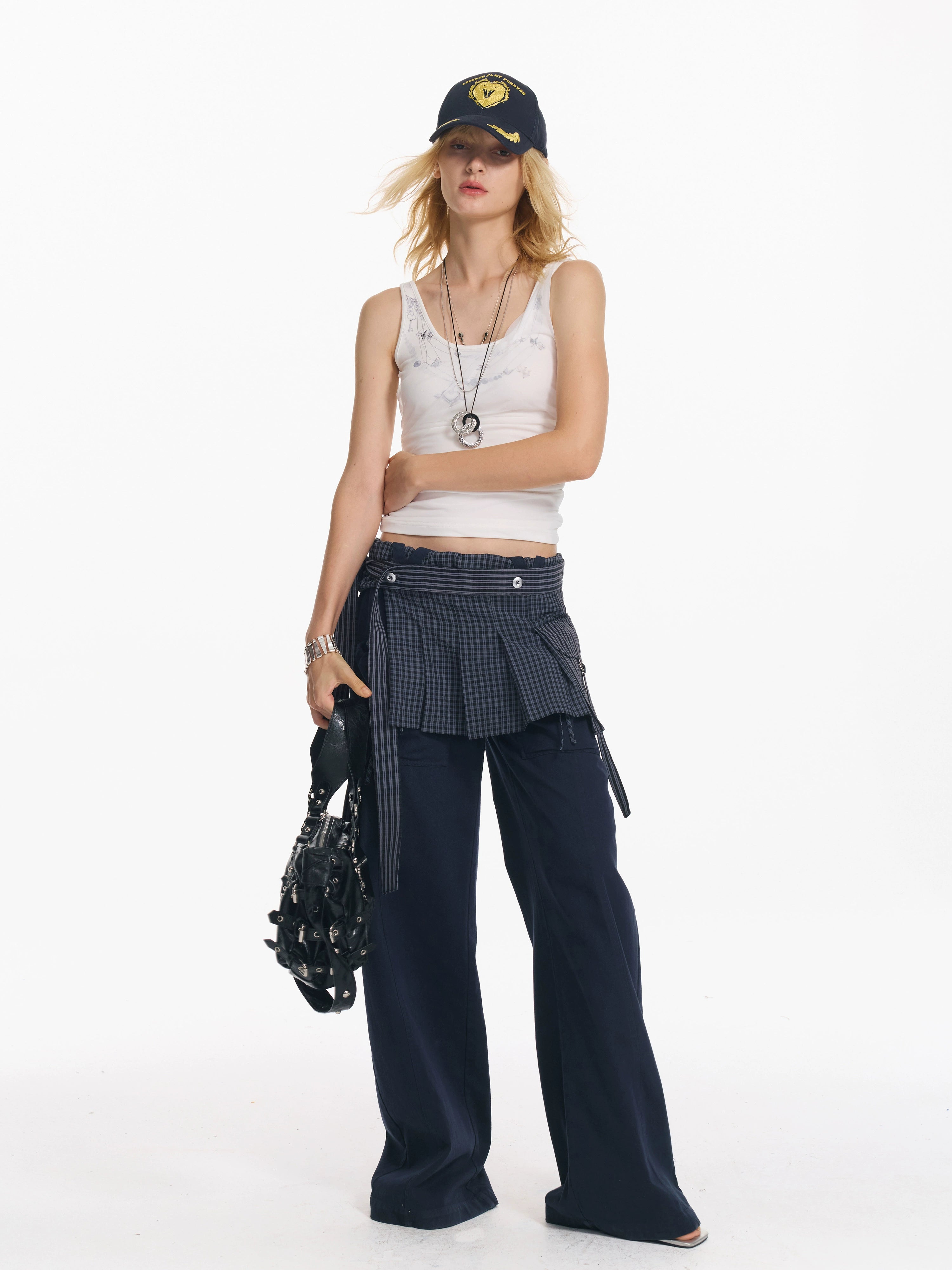 2th Desire 复古设计感小众一片式格纹叠穿绣花绑带屁帘小罩裙女