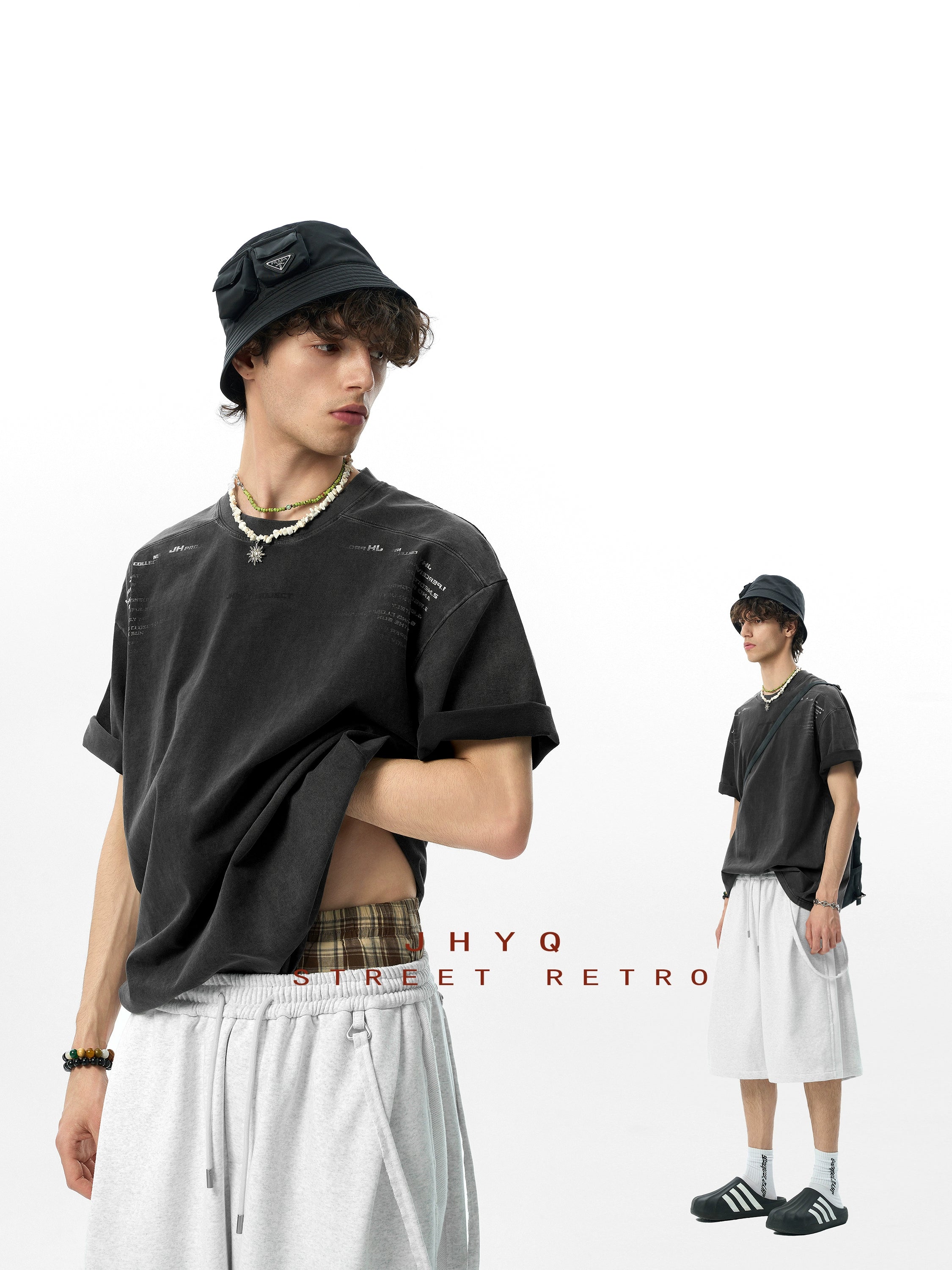 【水洗系列】JHYQ美式复古扎染短袖t恤男宽松大码潮牌半袖夏季体