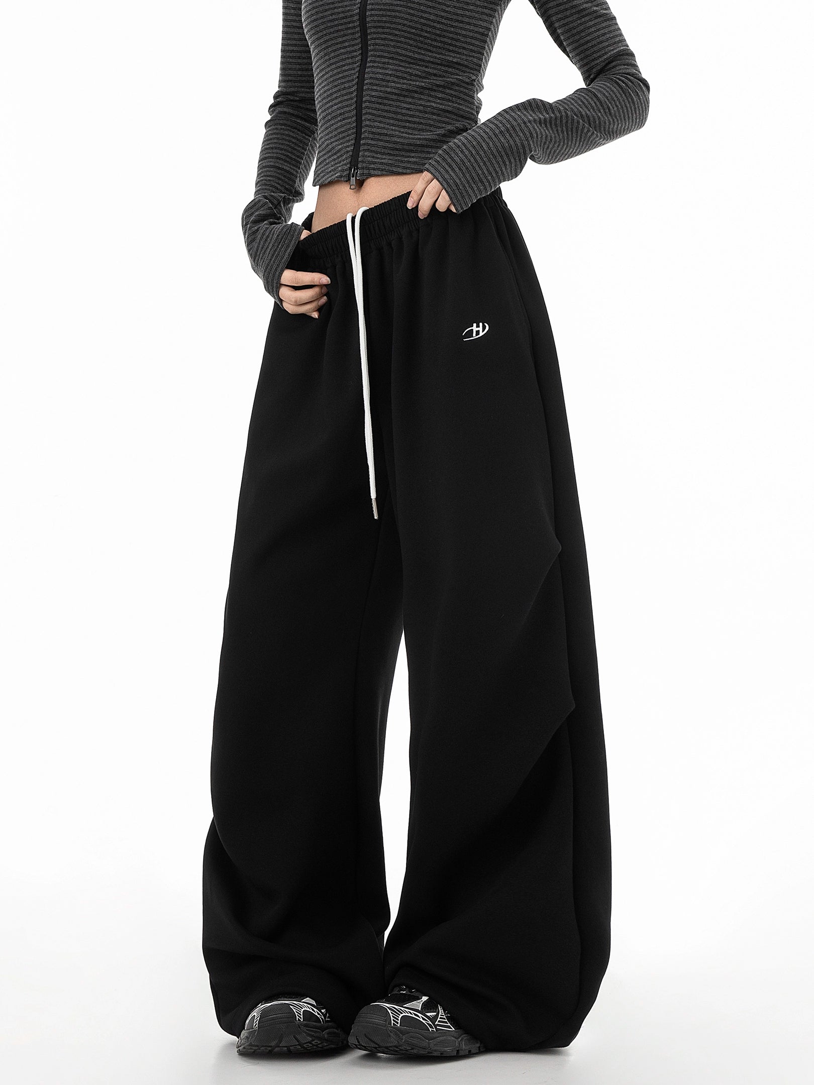 ICH MODE 美式复古伞兵休闲裤女宽松抽绳运动裤工装裤直筒阔腿裤