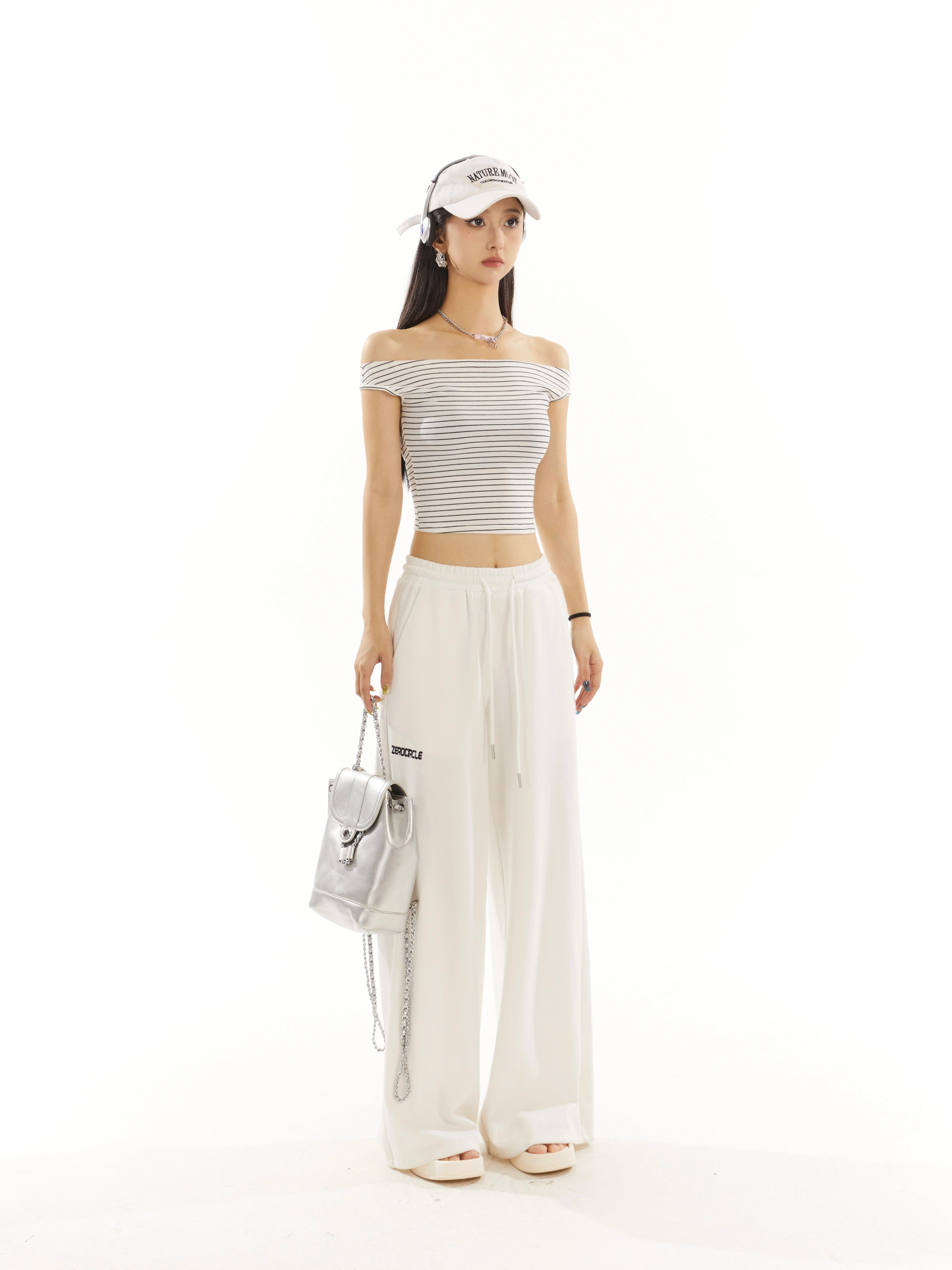 野生zero 条纹豹纹一字肩短款甜辣小上衣女夏季设计感修身显瘦t恤