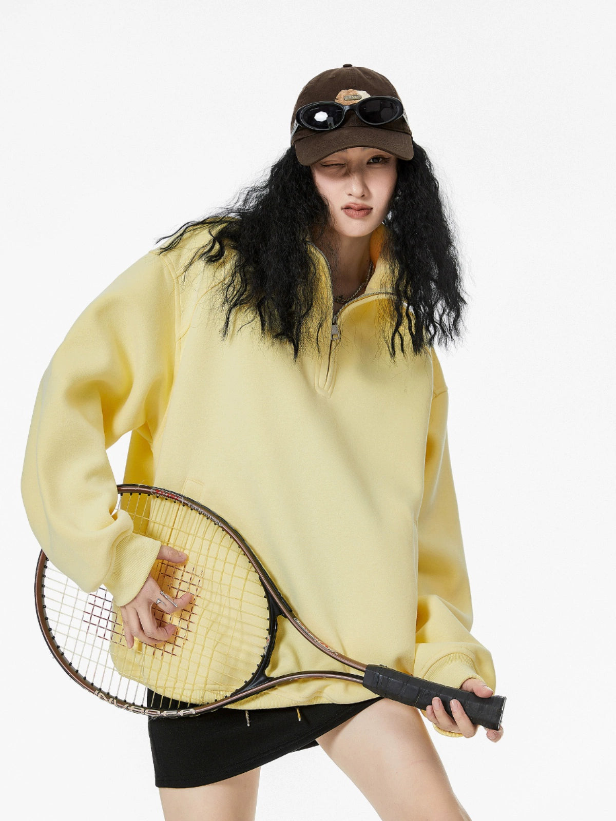 ICH MODE 美式半拉链立领卫衣女2025新款秋冬宽松慵懒风外套上衣