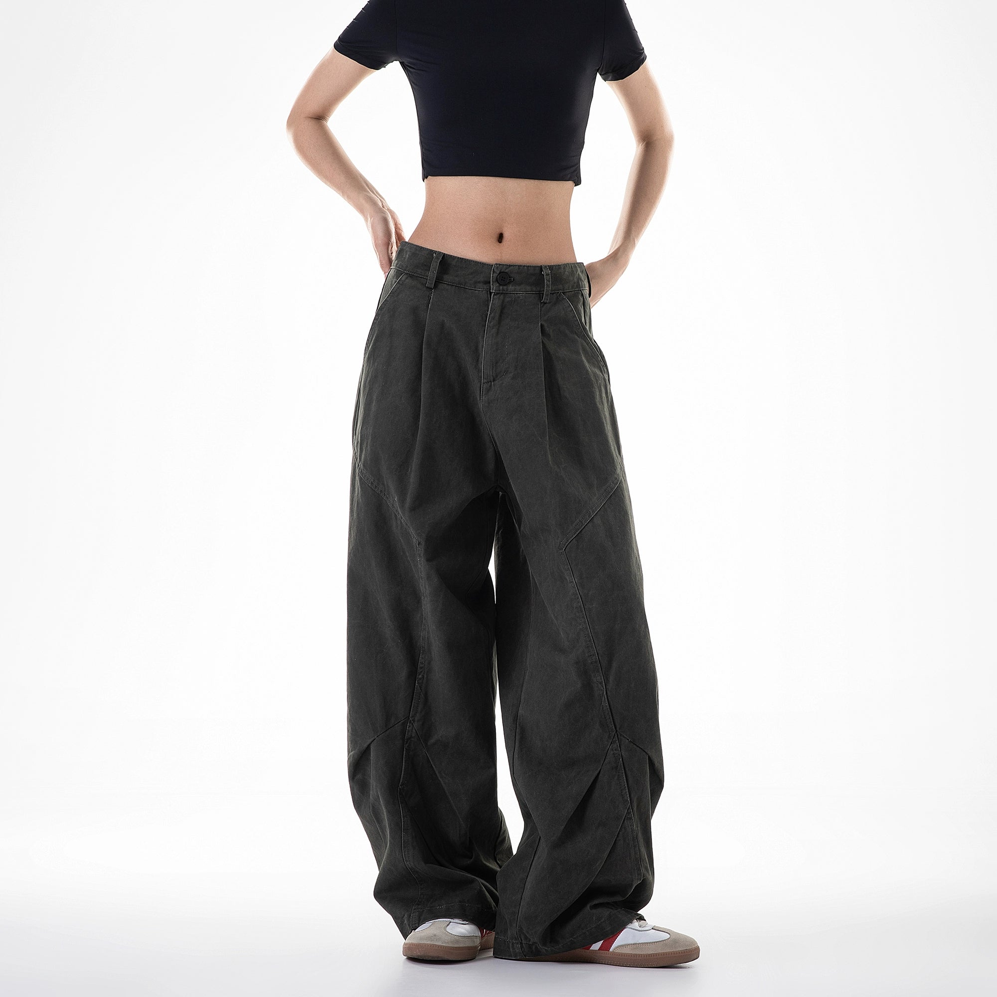 ICH MODE 美式复古白色弯刀裤女夏季宽松bf直筒阔腿裤休闲工装裤