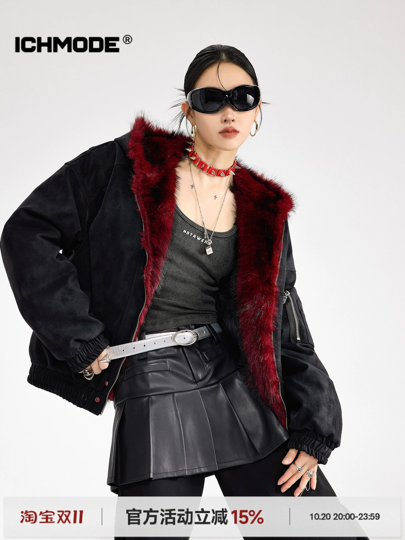 ICH MODE 美式复古座山雕连帽棉服女秋冬季宽松工装短外套小棉袄