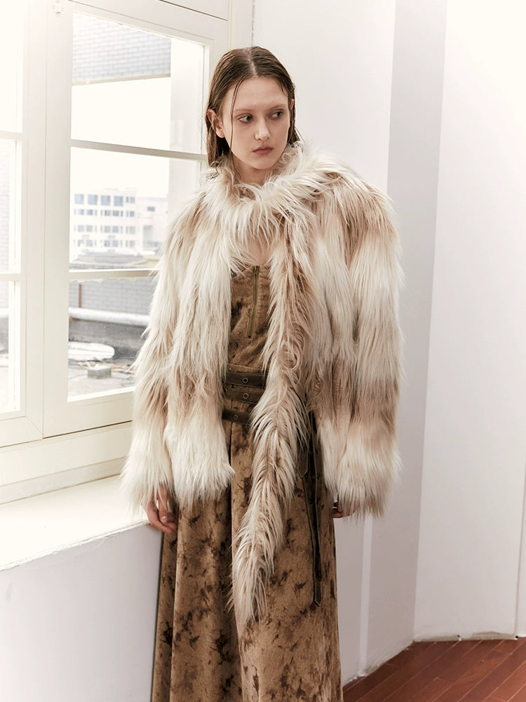 2th Desire原创环保皮草外套女秋冬毛绒保暖中长款加厚大衣外套