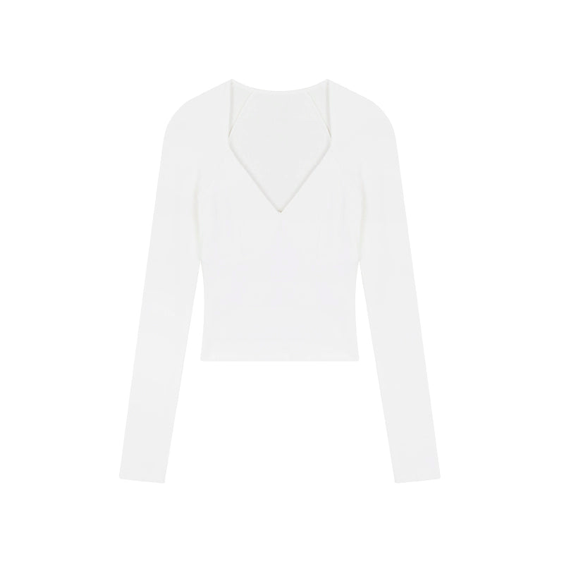 野生zerocircle 黑白灰色v领打底衫女春秋季内搭短款针织长袖上衣